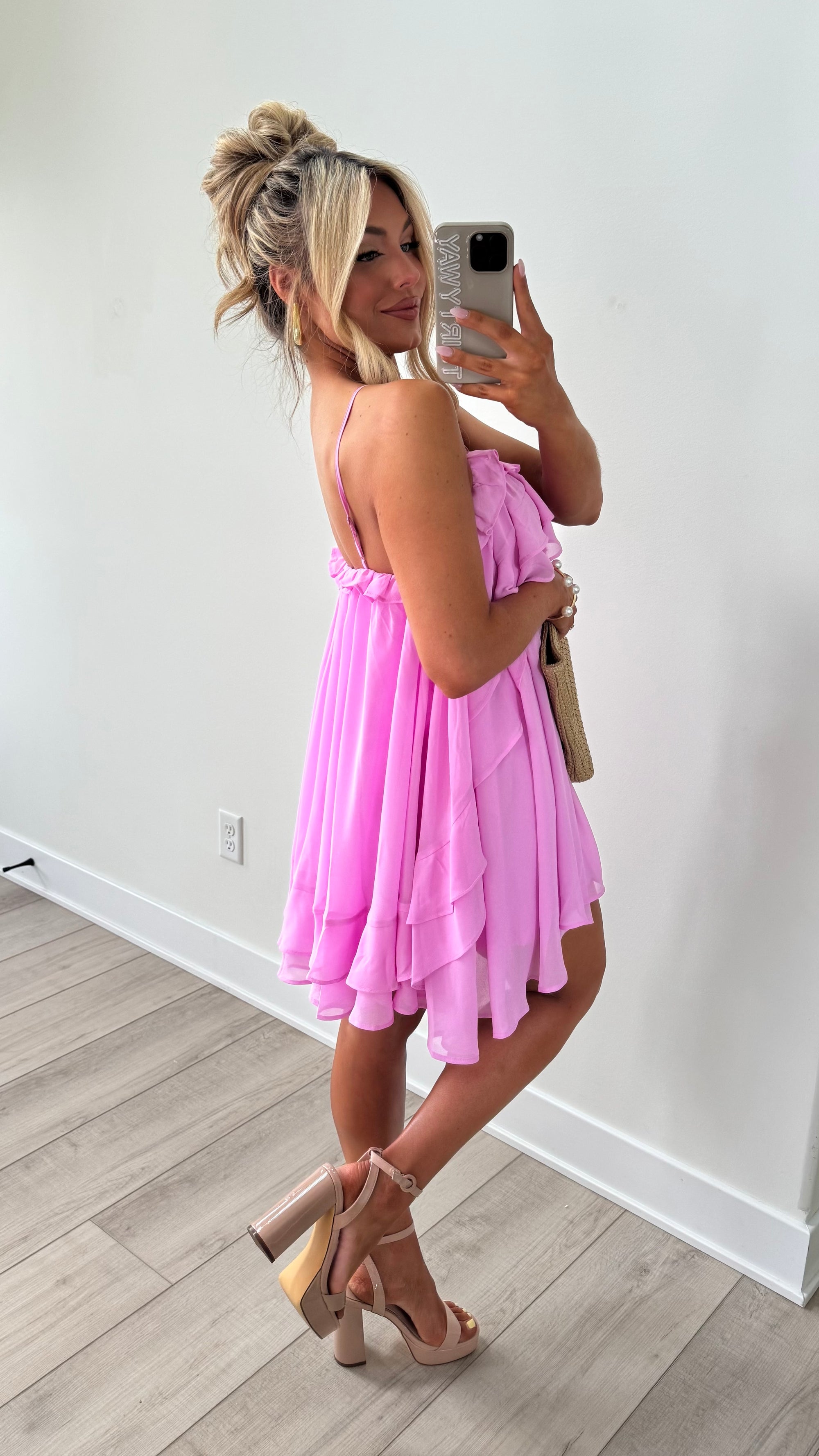 WILD ORCHID RUFFLE MINI DRESS