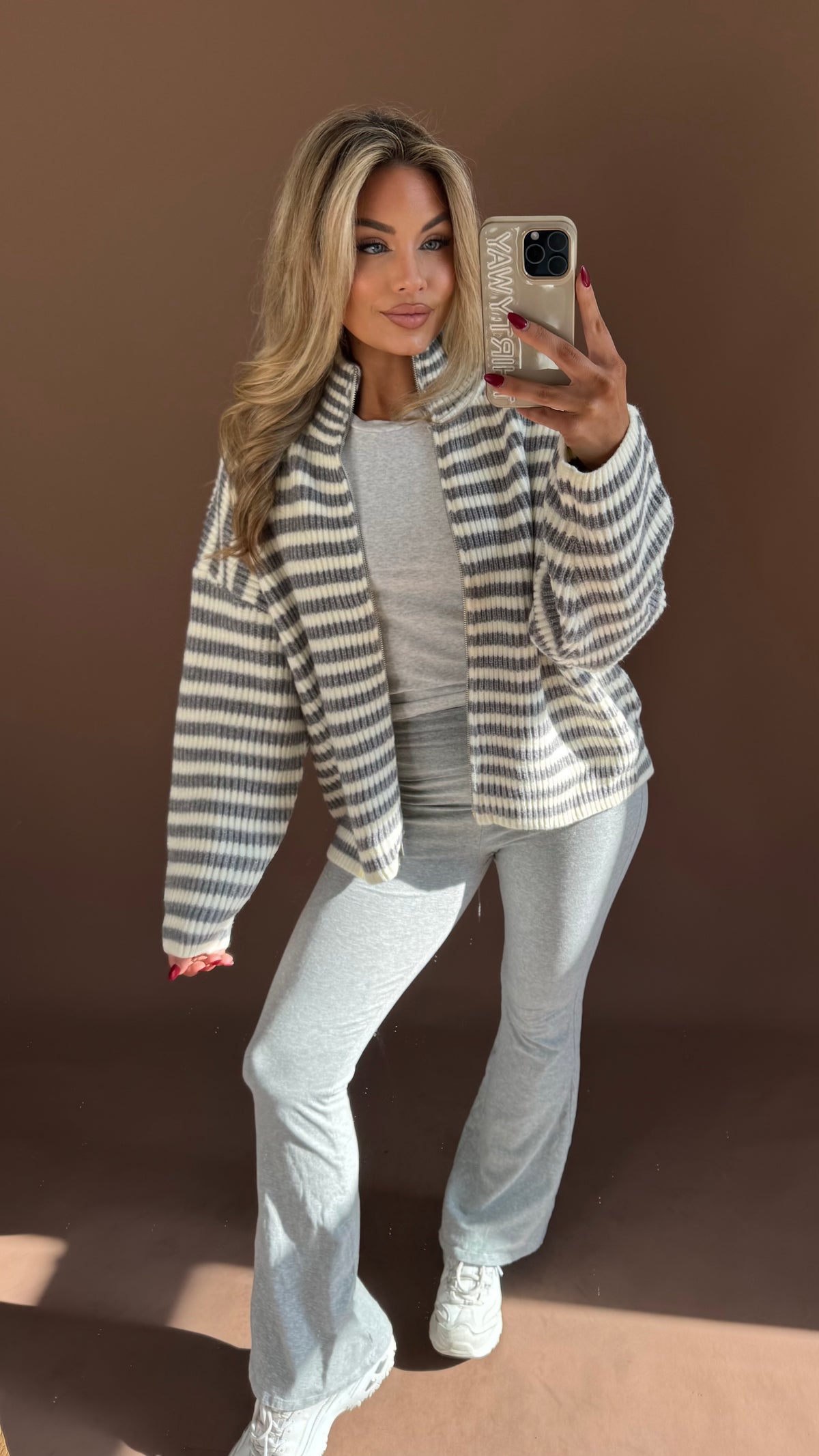 TATUM STRIPED ZIP UP GREY