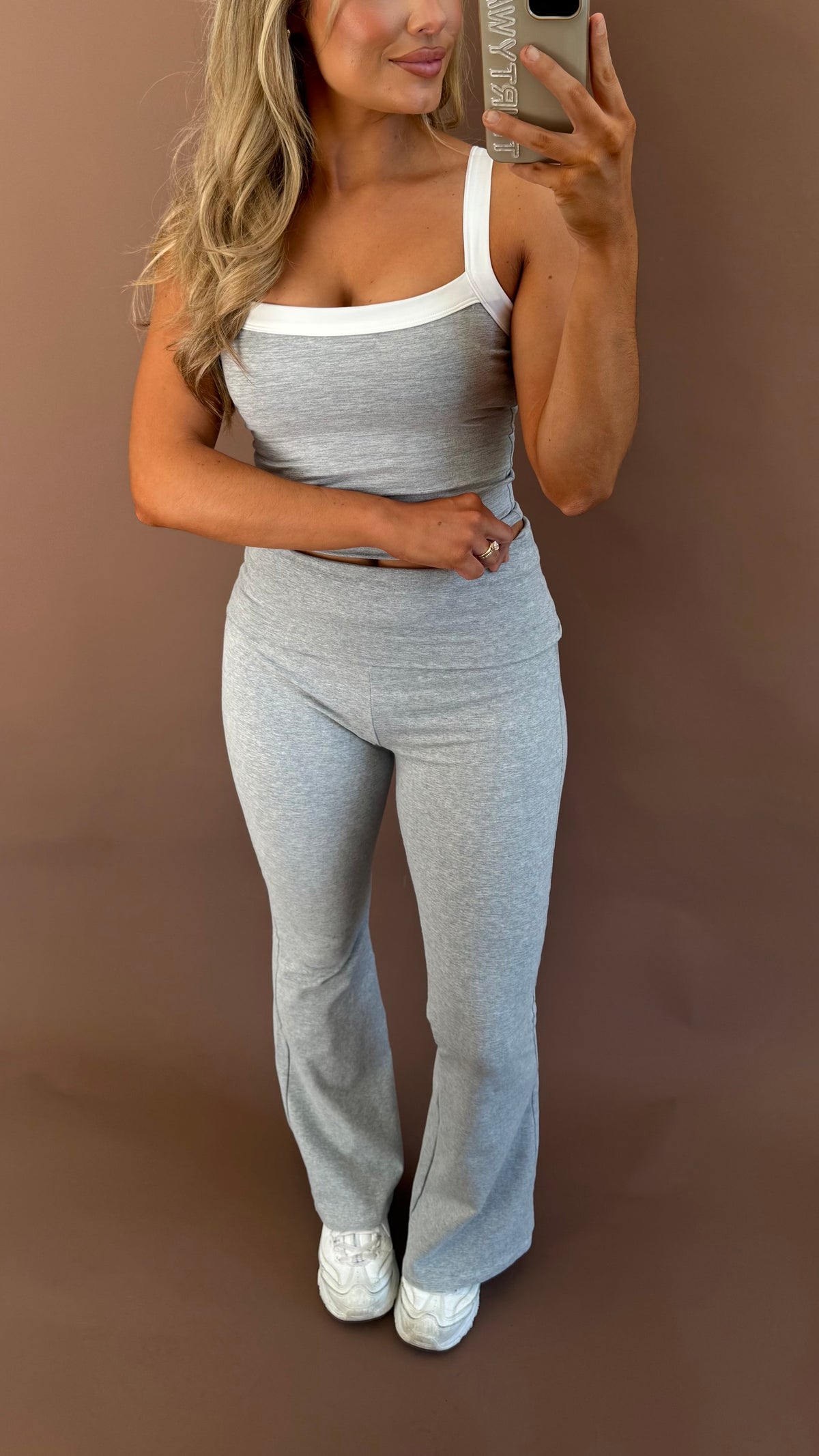 FOLDOVER FLARE PANTS HEATHER GREY