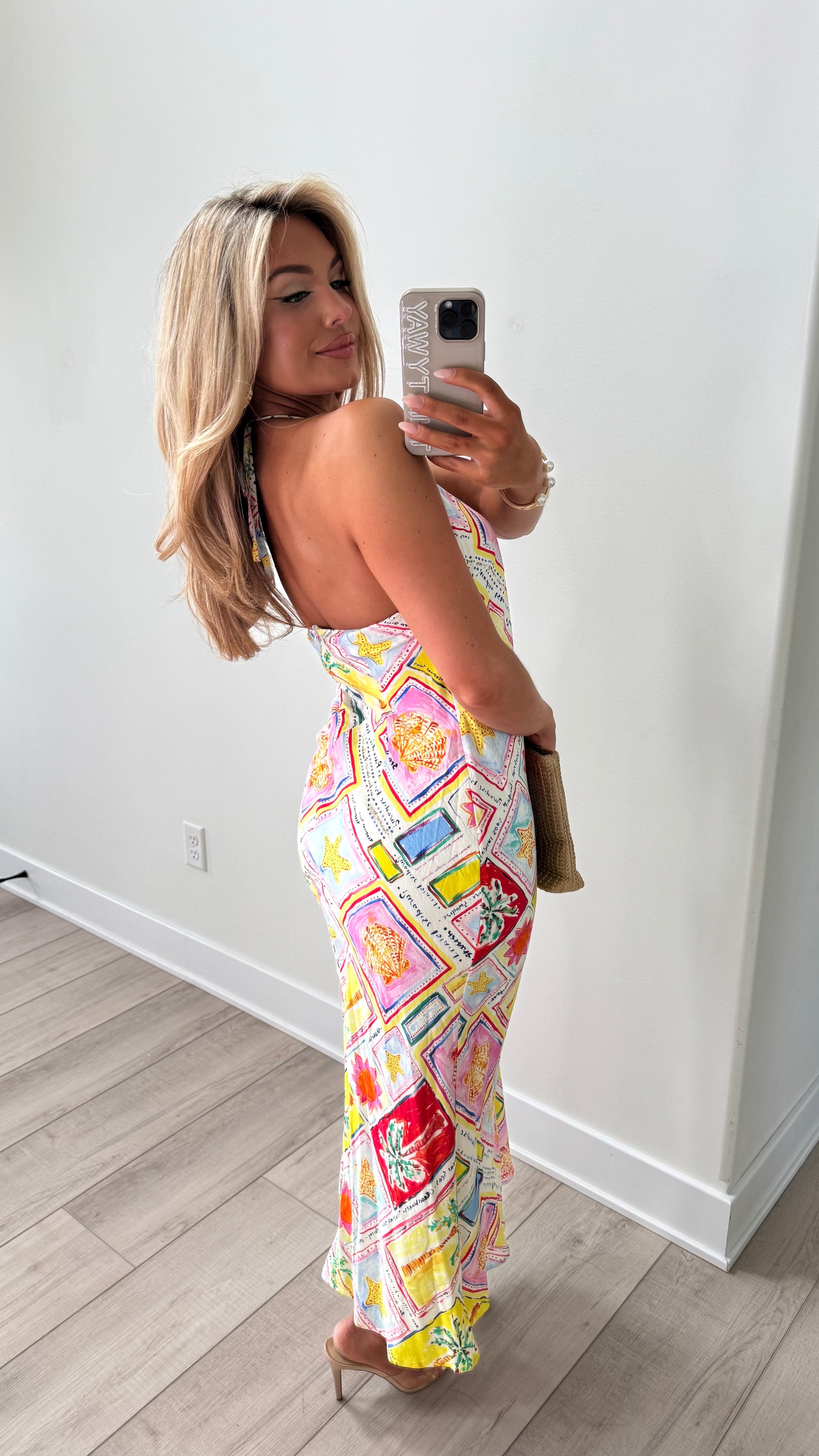 IBIZA PRINT MAXI HALTER DRESS