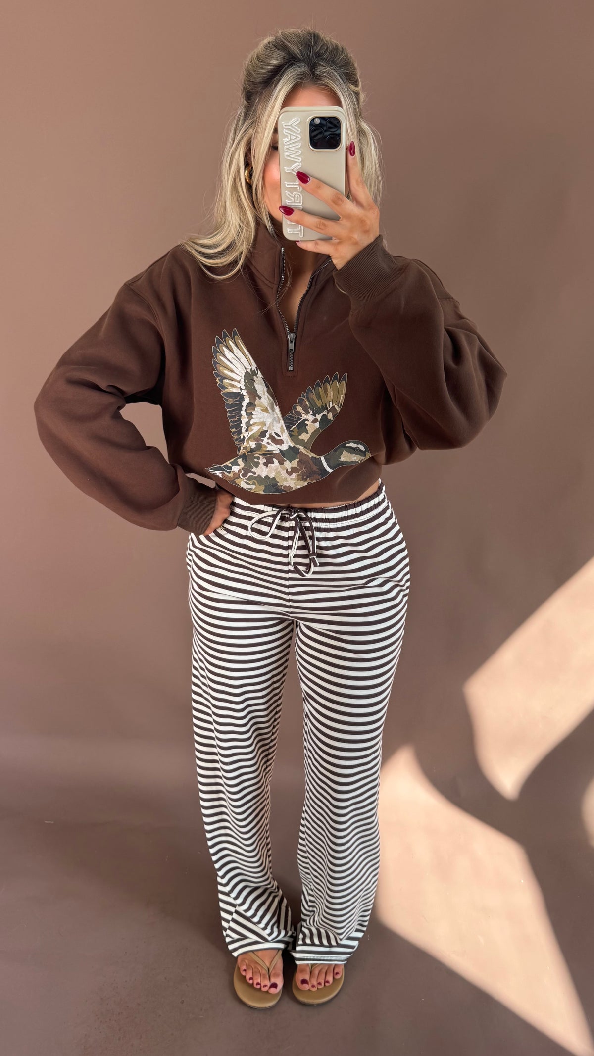 HIGH RISE STRIPED BROWN LOUNGE PANT