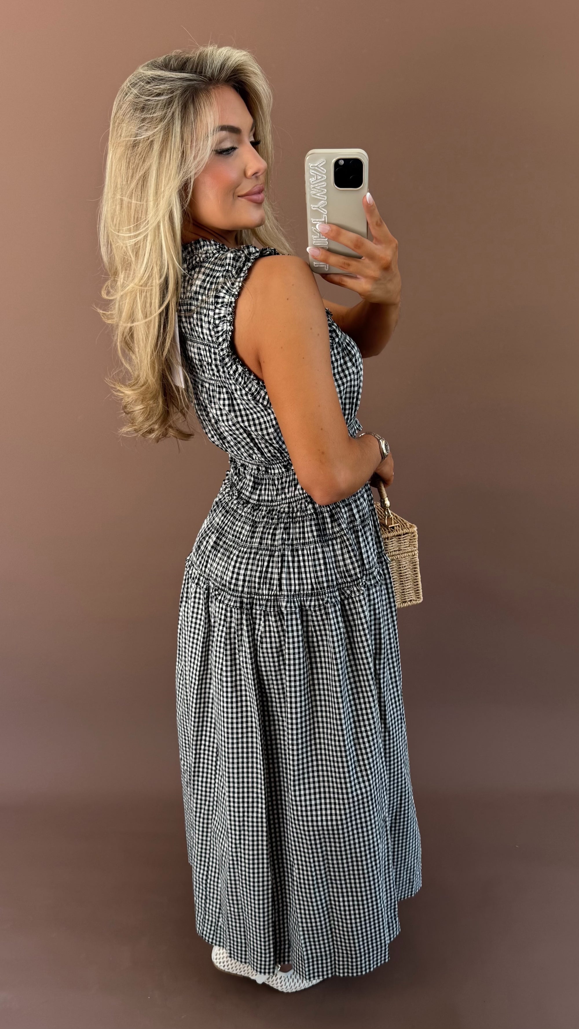 CROSBY GINGHAM MAXI DRESS BLACK GINGHAM