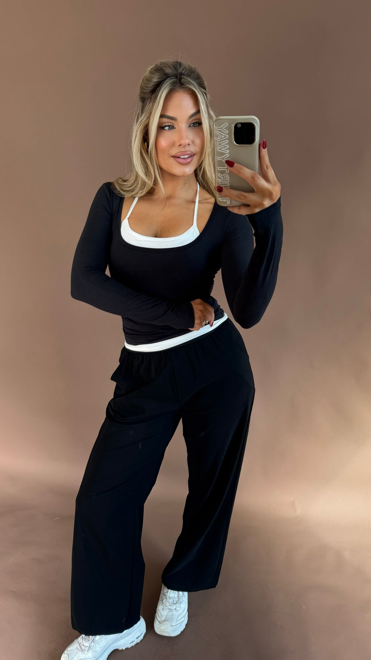WARM UP LAYERED LONG SLEEVE TOP BLACK