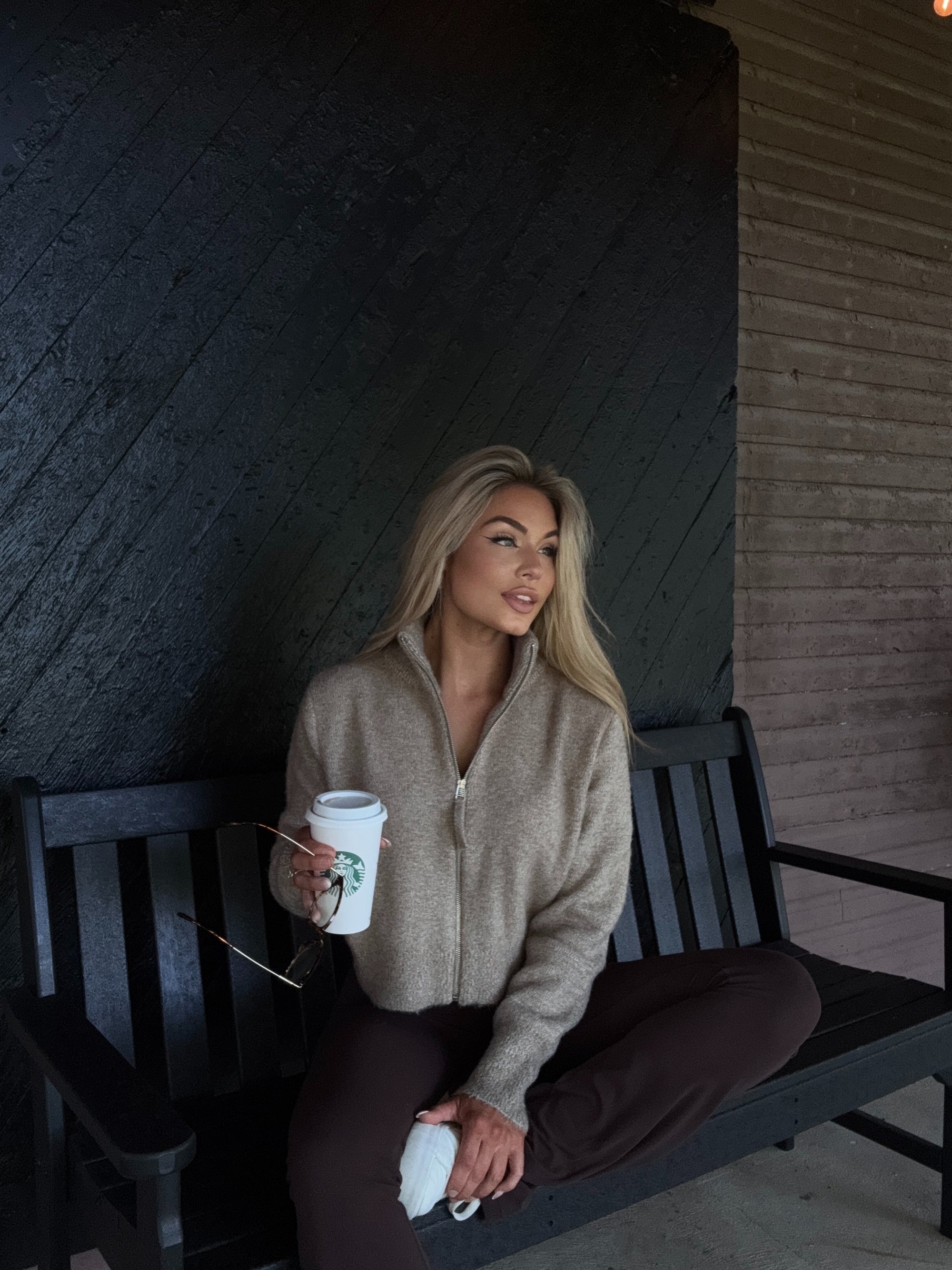 NIA ZIP UP CROPPED SWEATER KHAKI