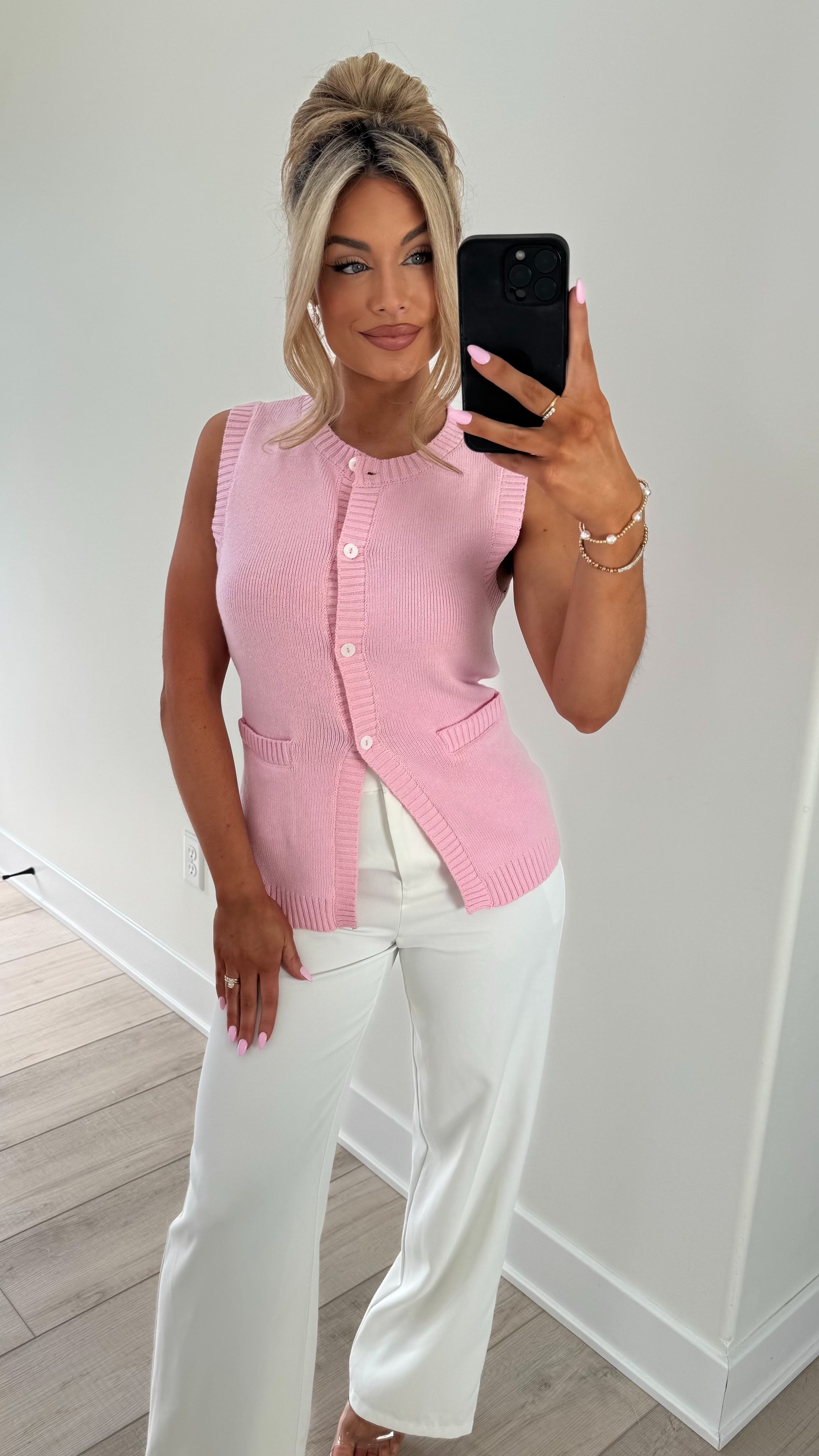 ELLE BUTTON DOWN KNIT VEST PINK