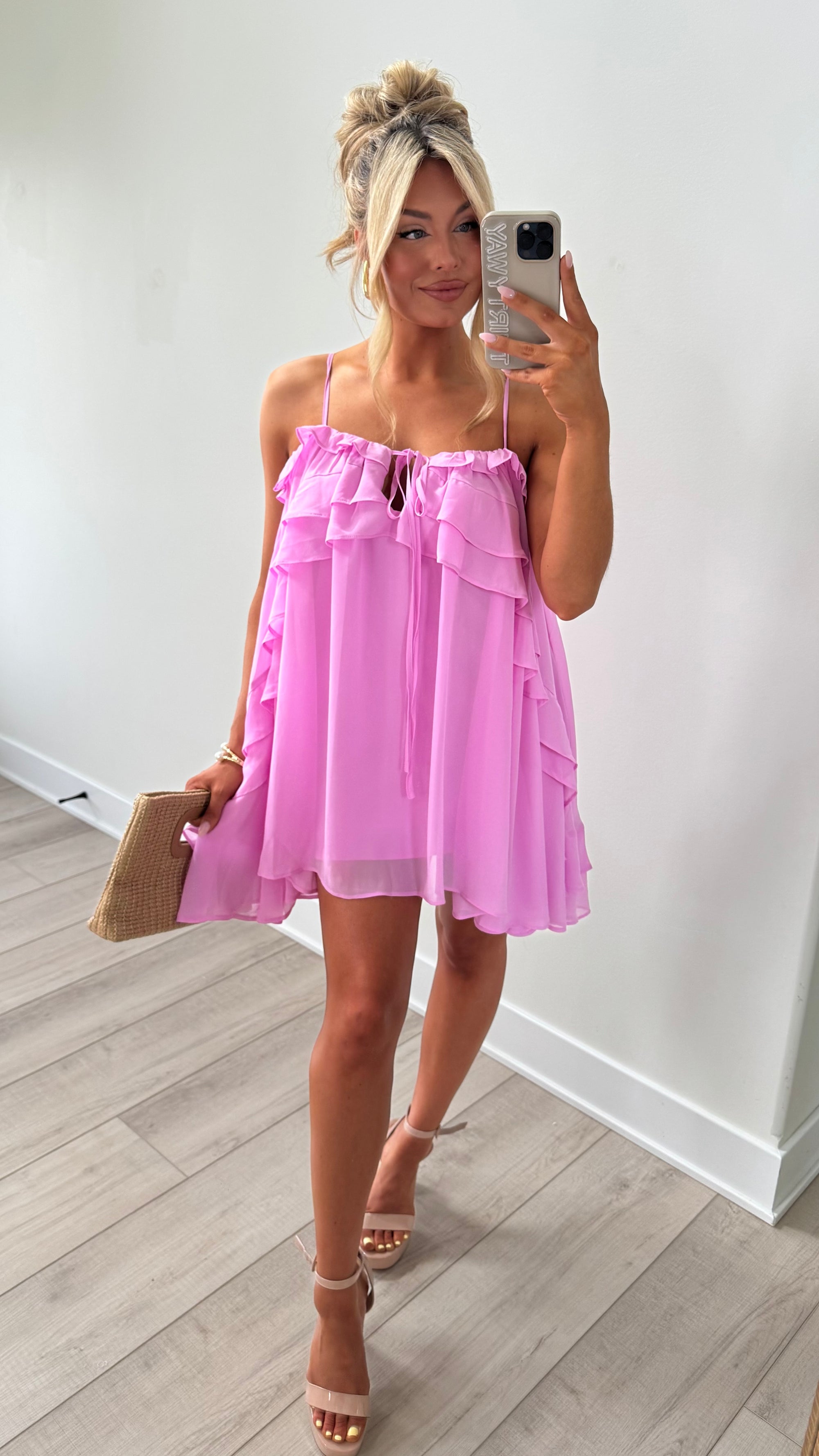 WILD ORCHID RUFFLE MINI DRESS