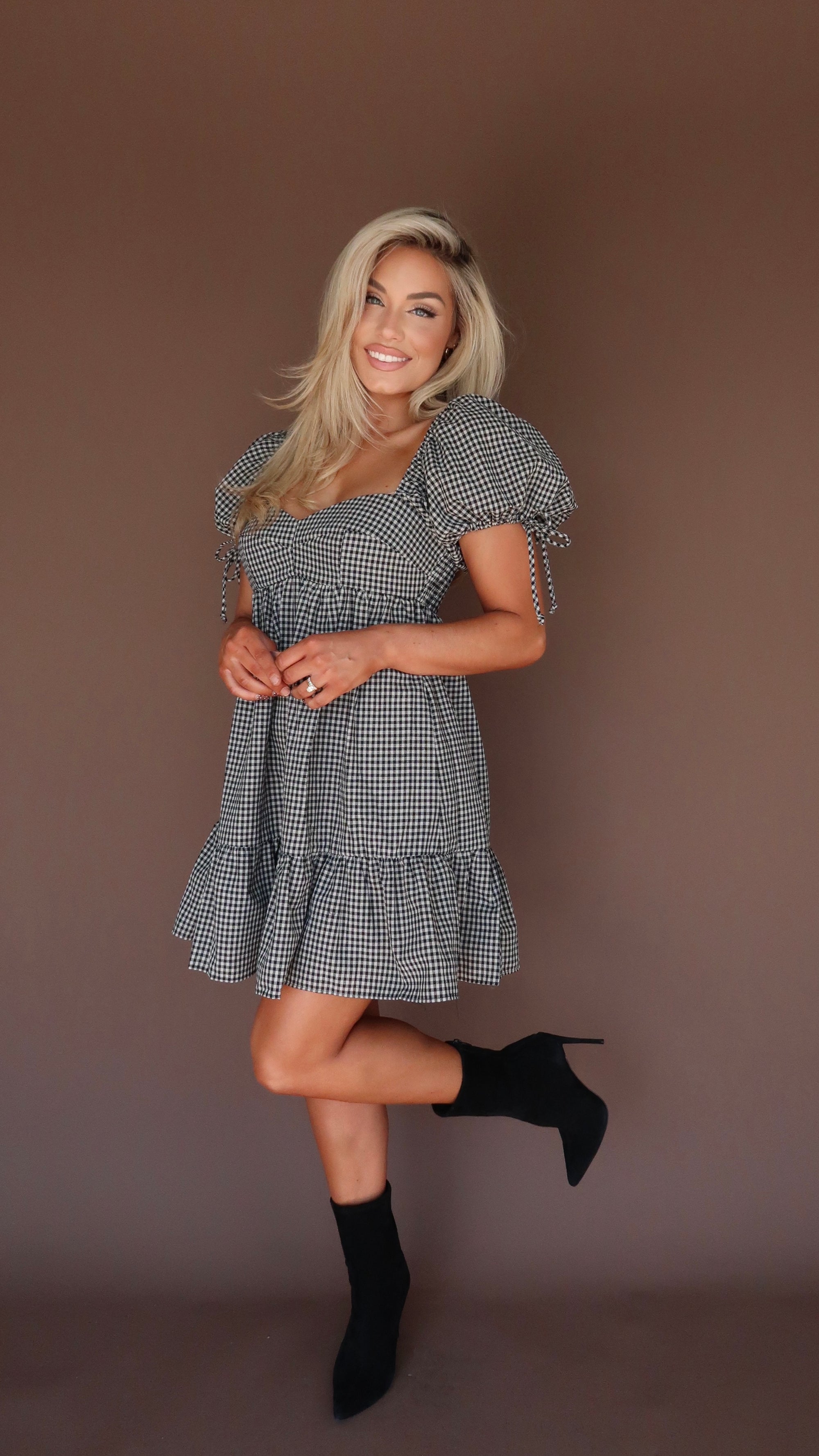 OCTOBER BLISS GINGHAM MINI DRESS