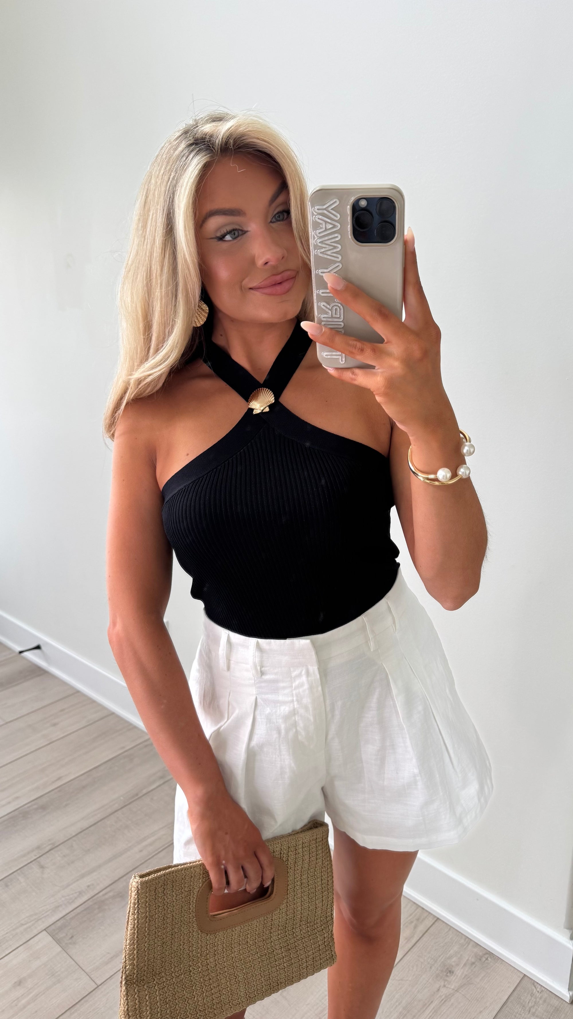 HALTER NECK SHELL TOP BLACK