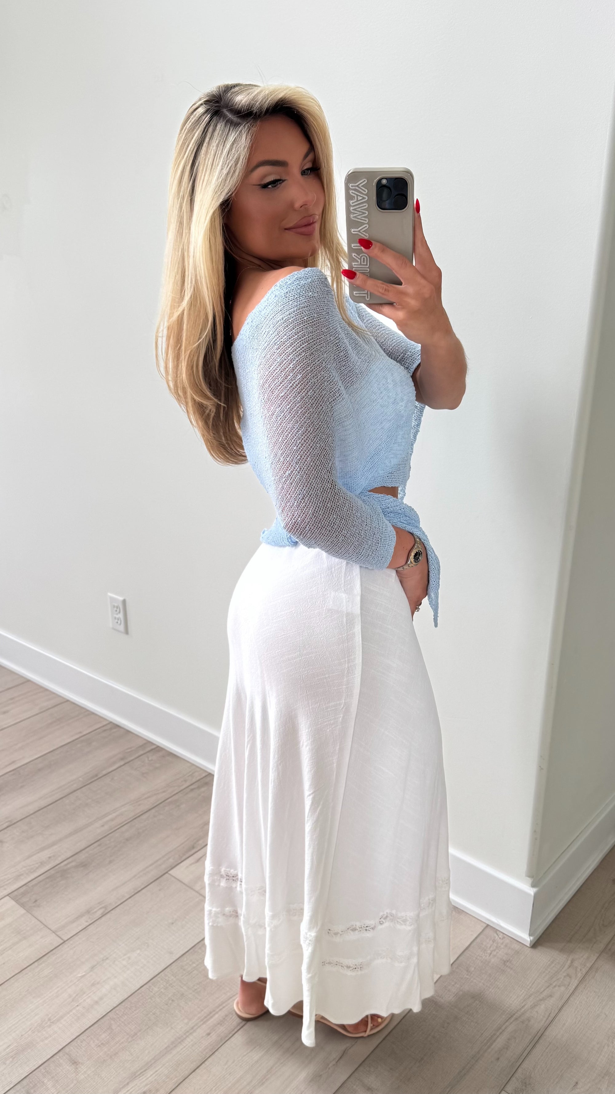 CHAROLETTE LACE TRIM MAXI SKIRT WHITE