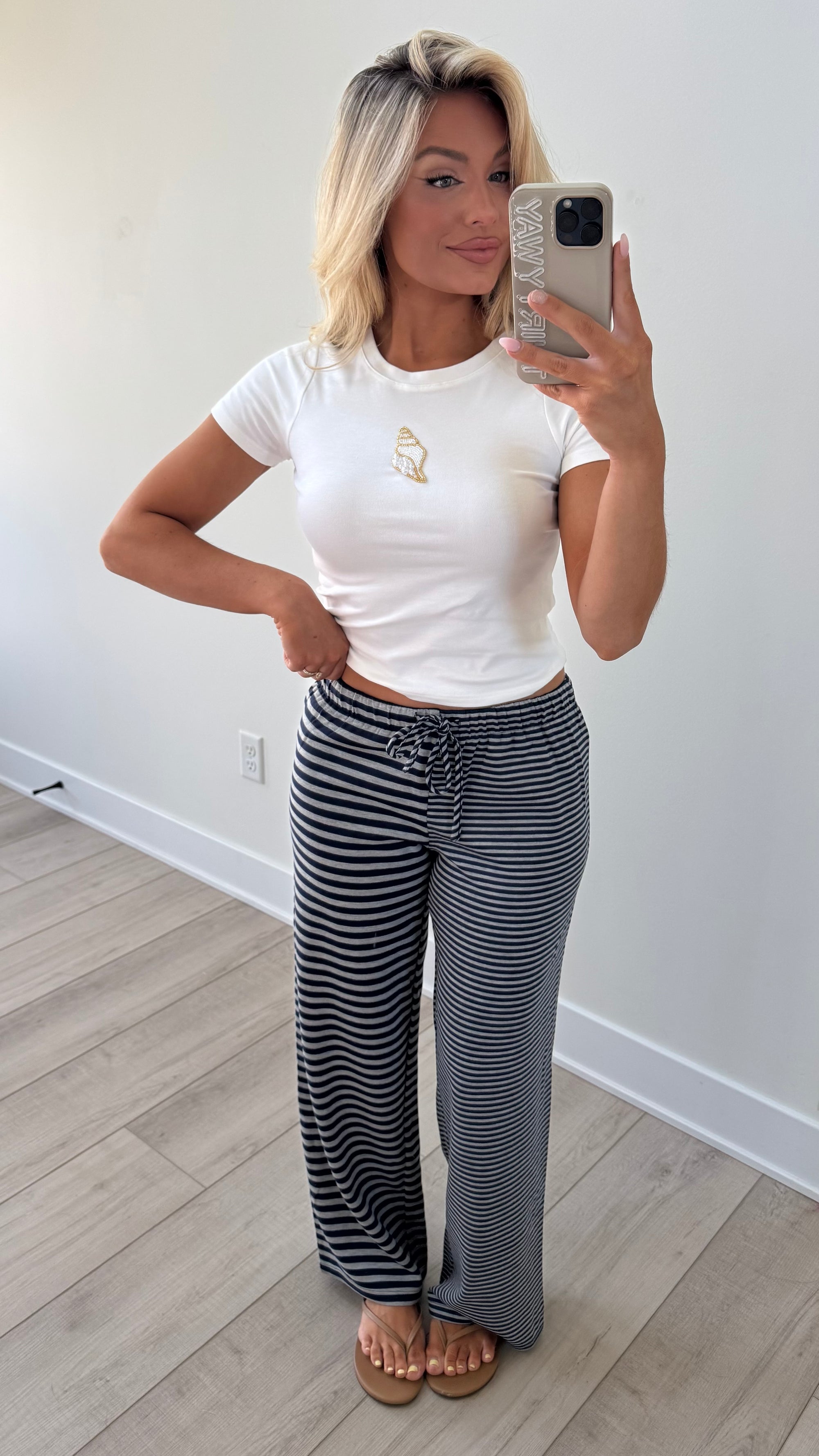 LOW-RISE STRIPED LOUNGE PANT NAVY