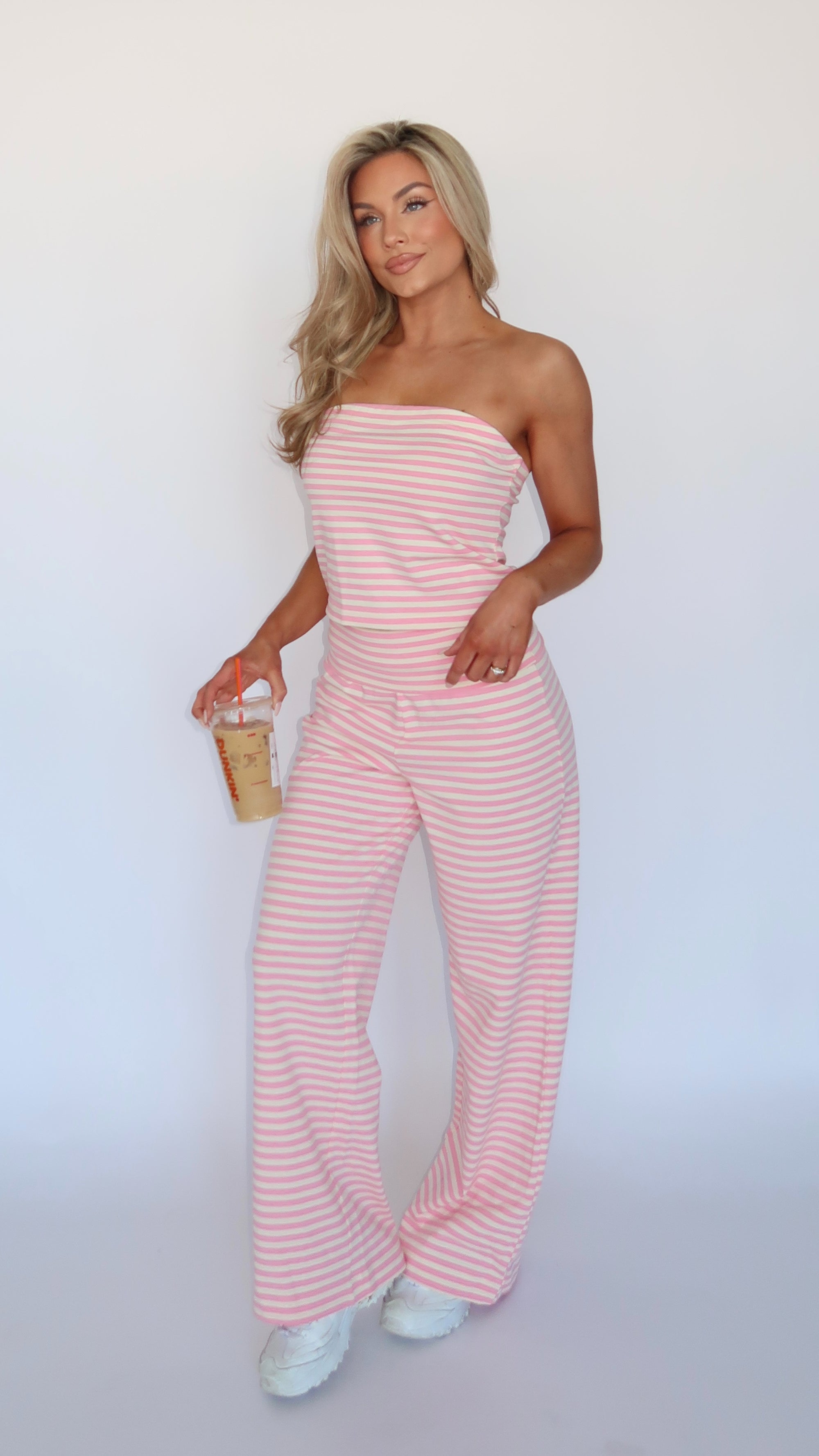SPRINGSIDE STRAPLESS BANDEAU TOP PINK STRIPE