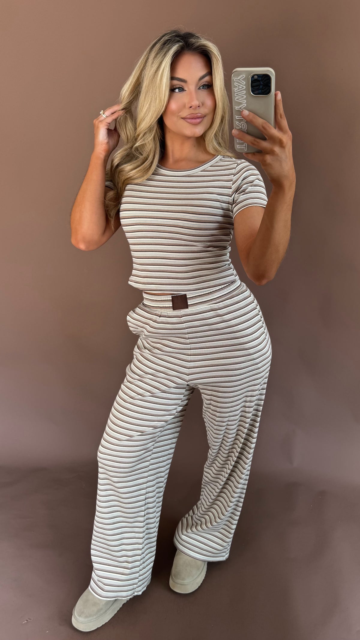 MAPLE HUES STRIPED LOUNGE PANT SET