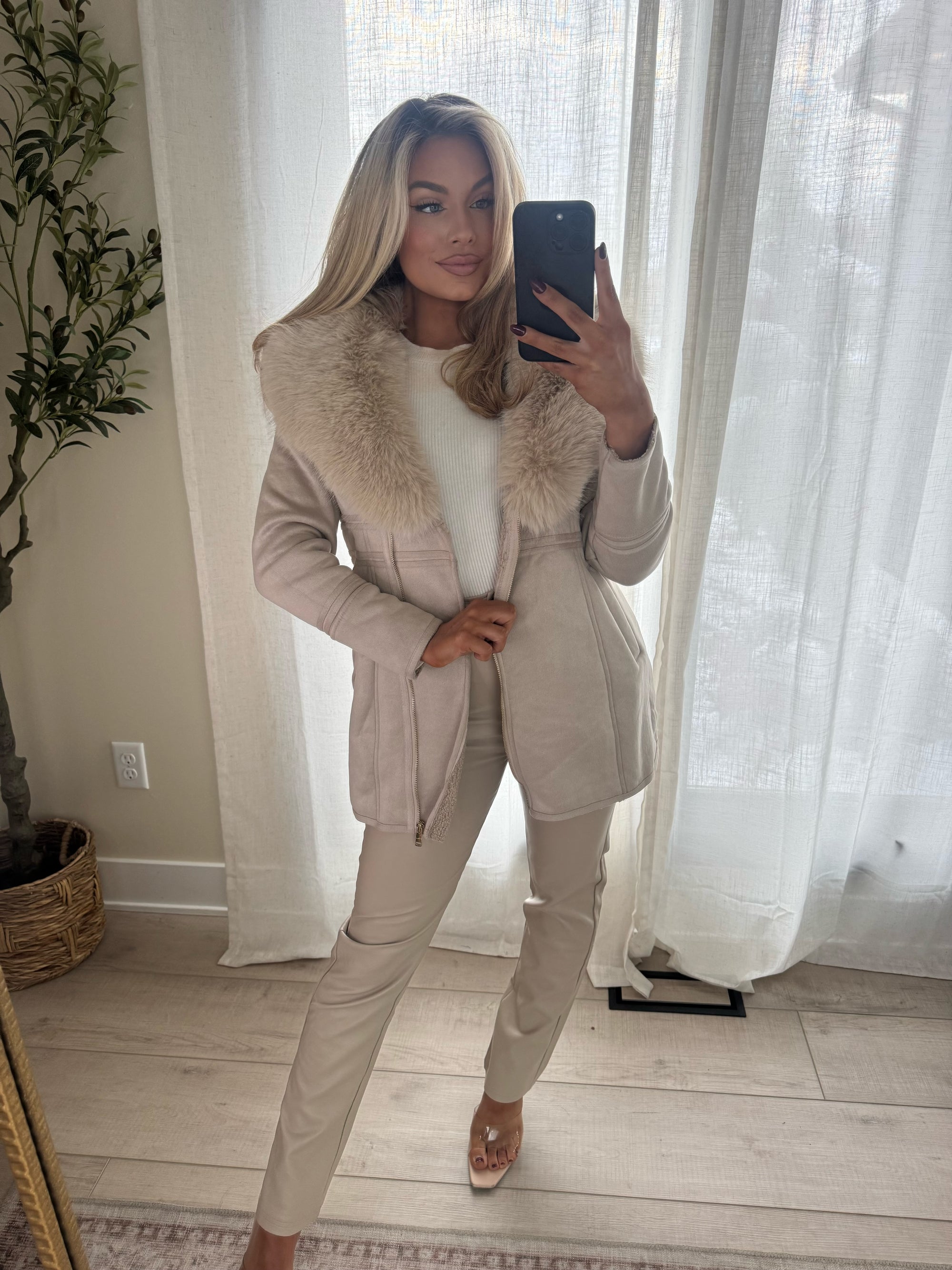 NOELLE REMOVABLE FUR BEIGE COAT