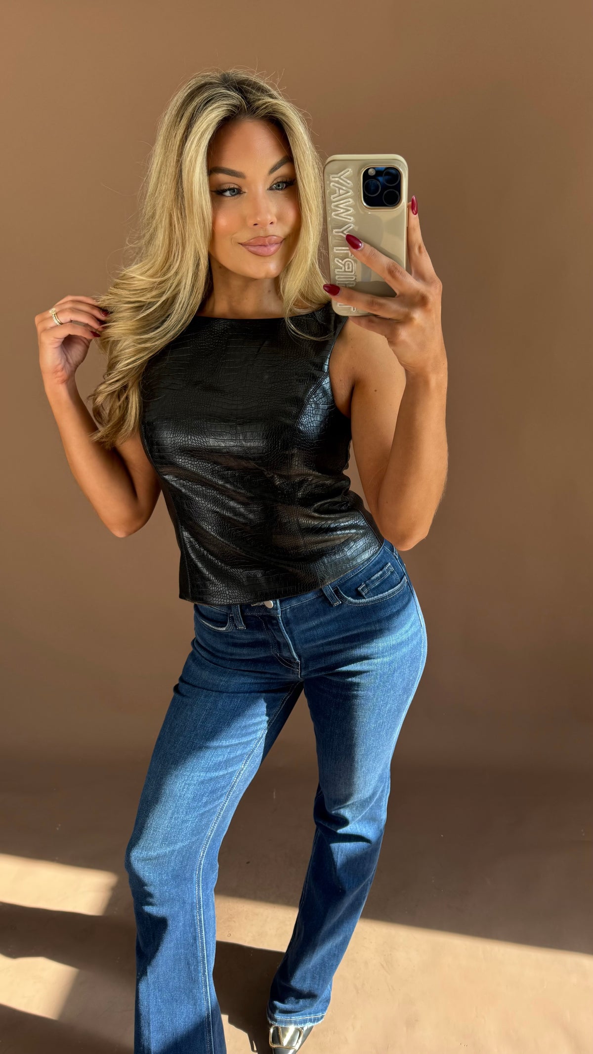 FAUX LEATHER CROC TOP BLACK