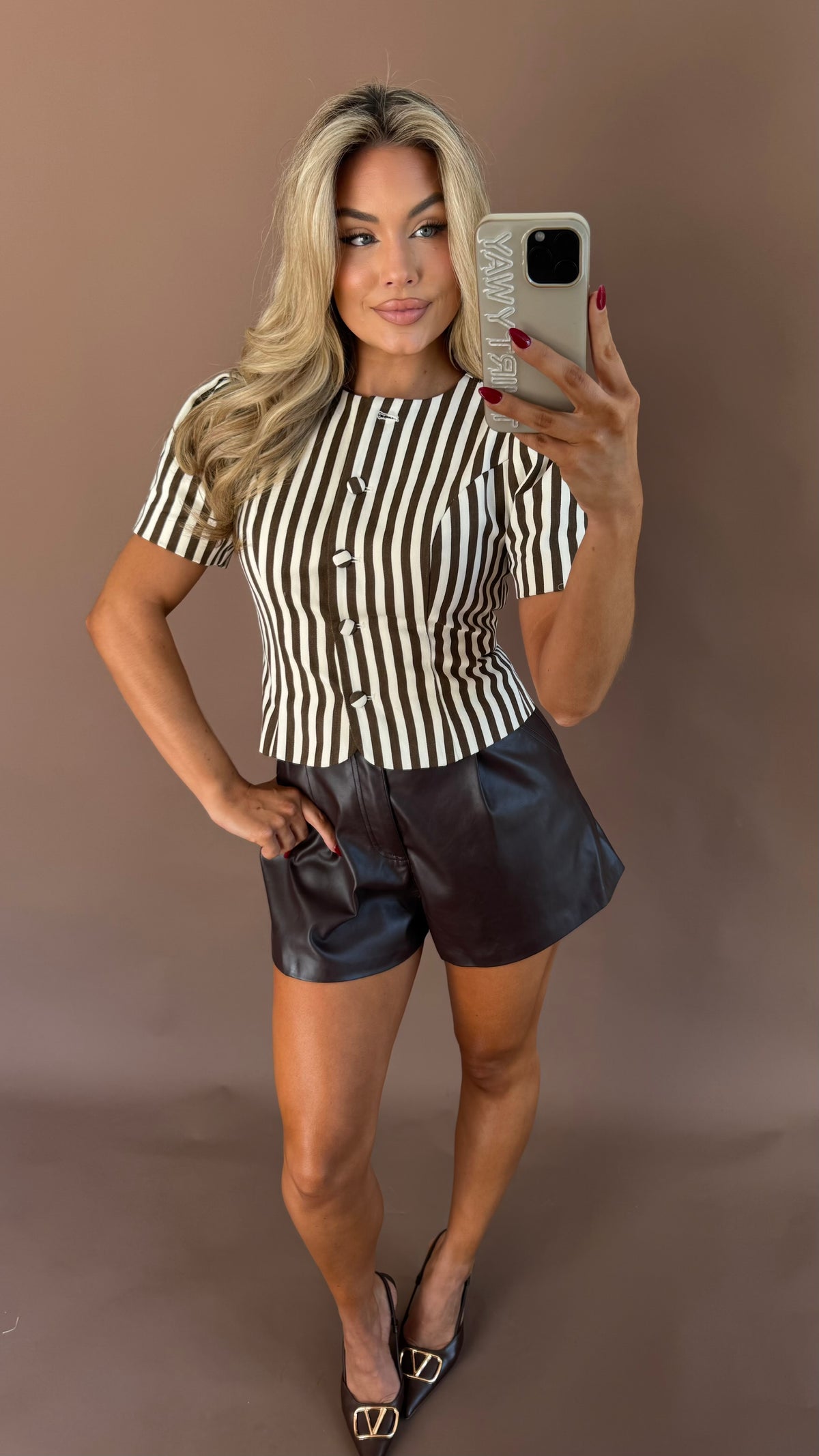 BRADY PUFF SLEEVE TOP BEOWN STRIPED
