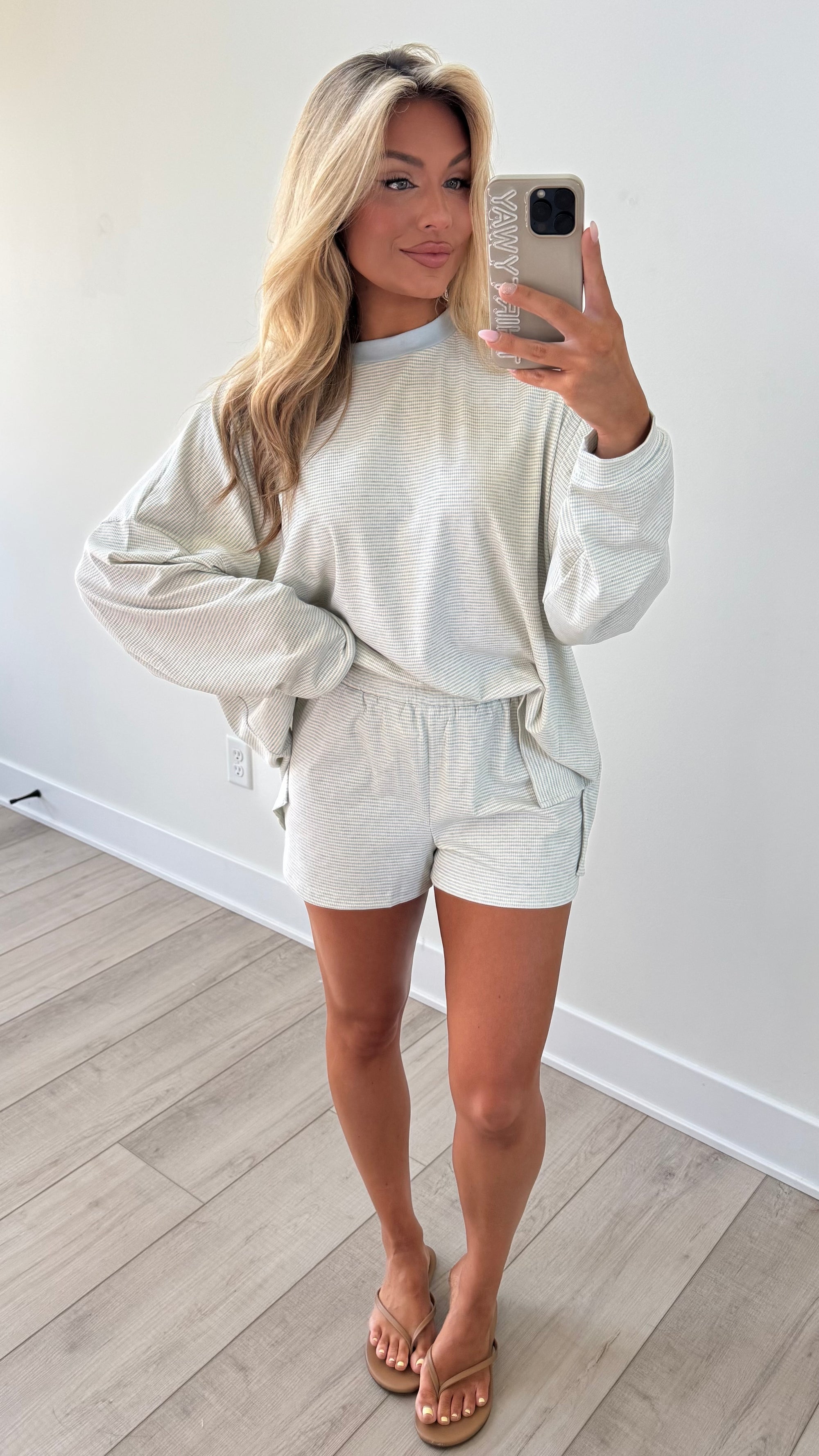 LAKESIDE OVERSIZED STRIPED TOP DUST BLUE