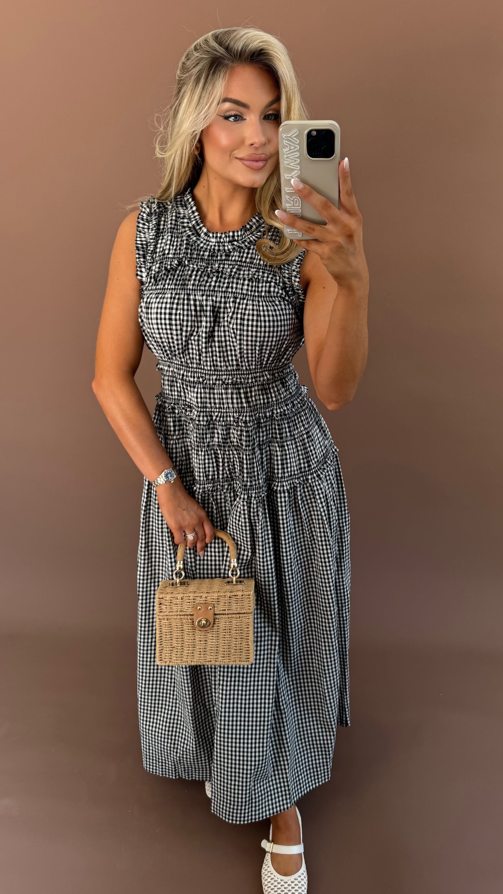 CROSBY GINGHAM MAXI DRESS BLACK GINGHAM