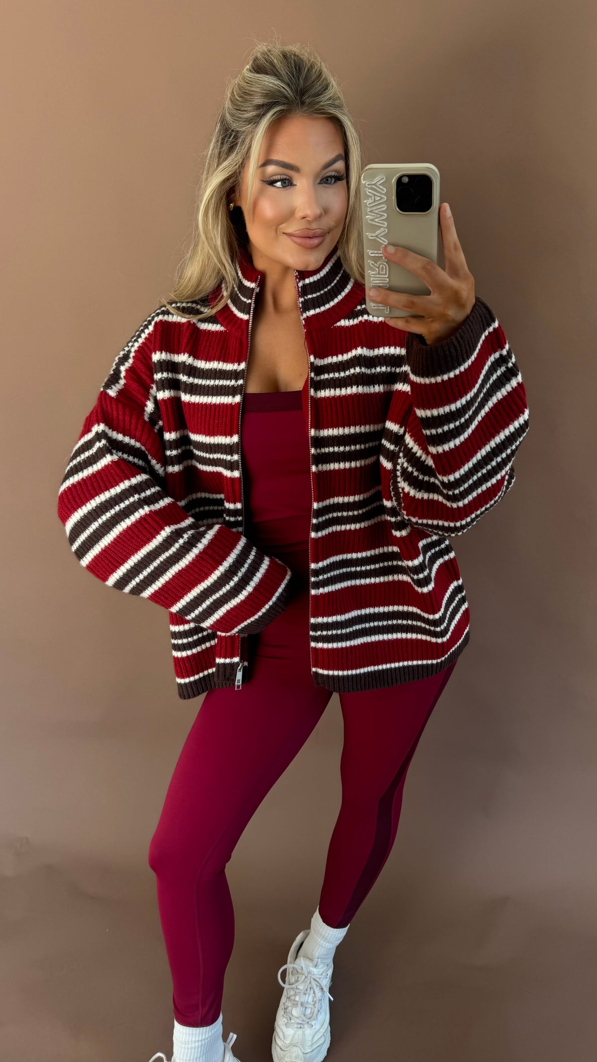 TATUM STRIPED ZIP UP BROWN MAROON