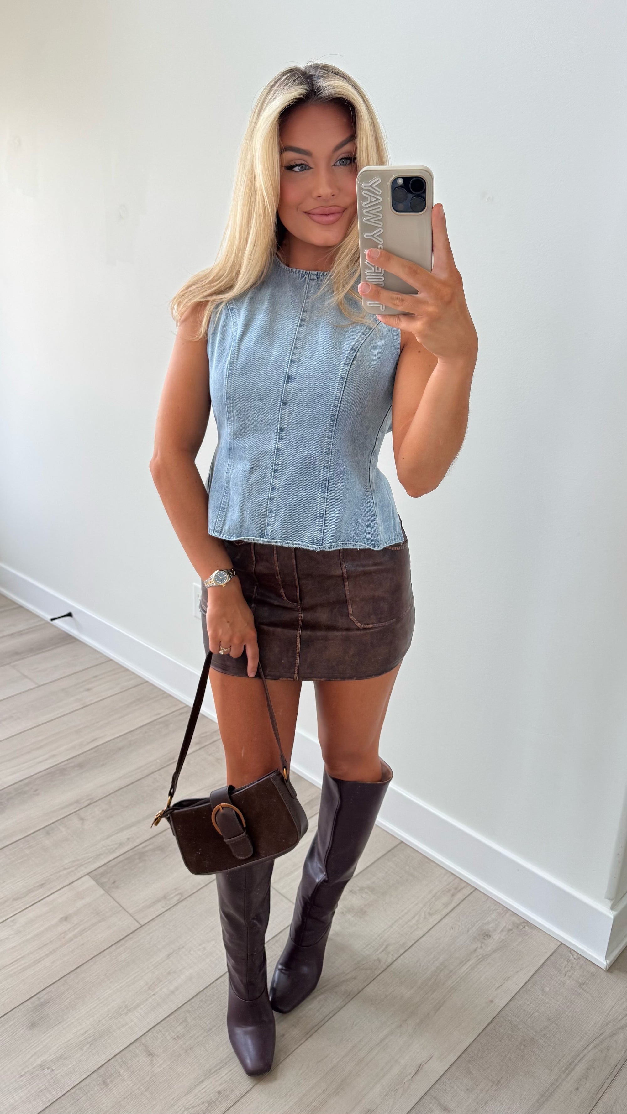 COLETTE OPEN BACK DENIM TOP