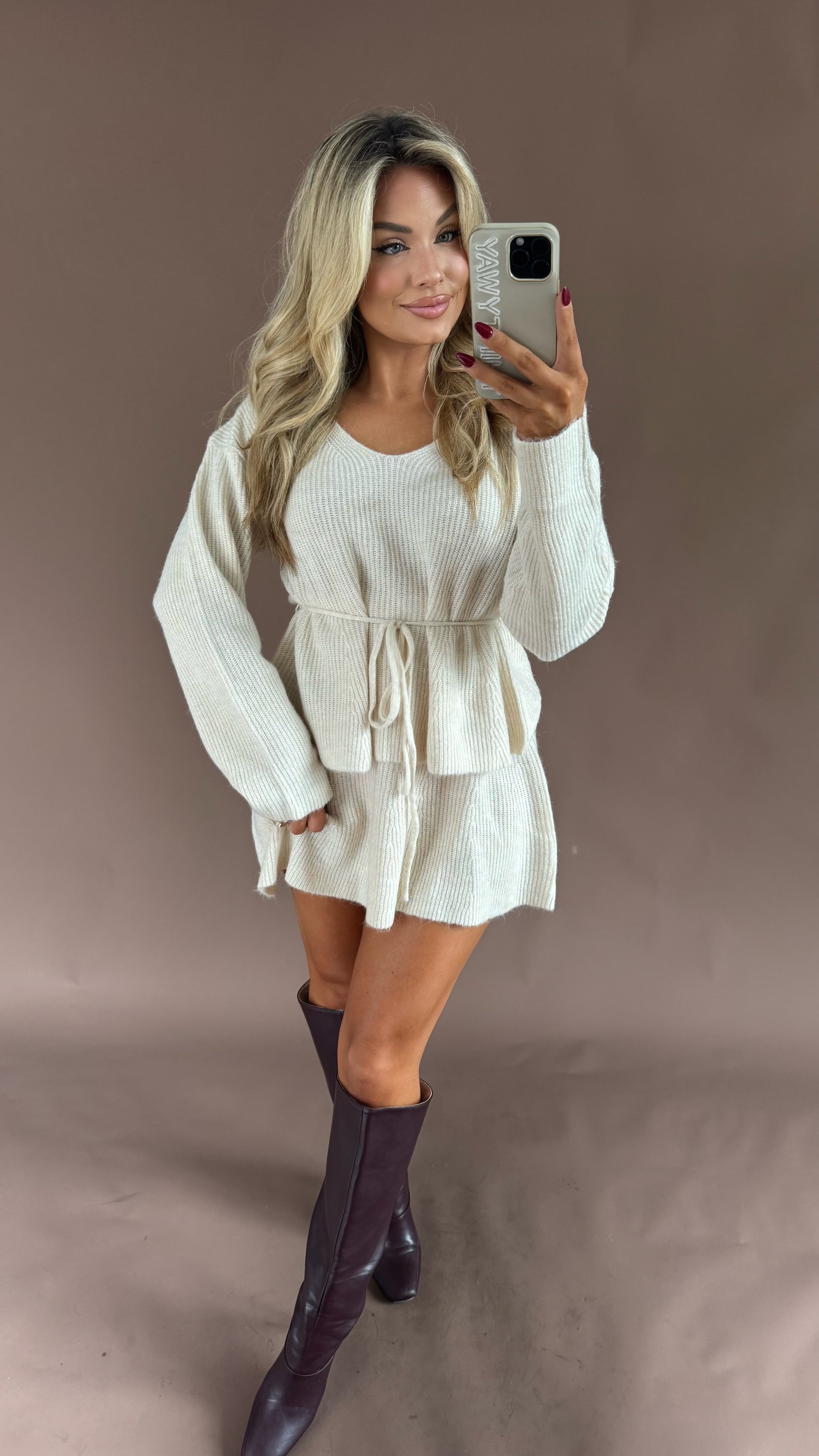SLOANE TIE-WAIST SWEATER CREAM