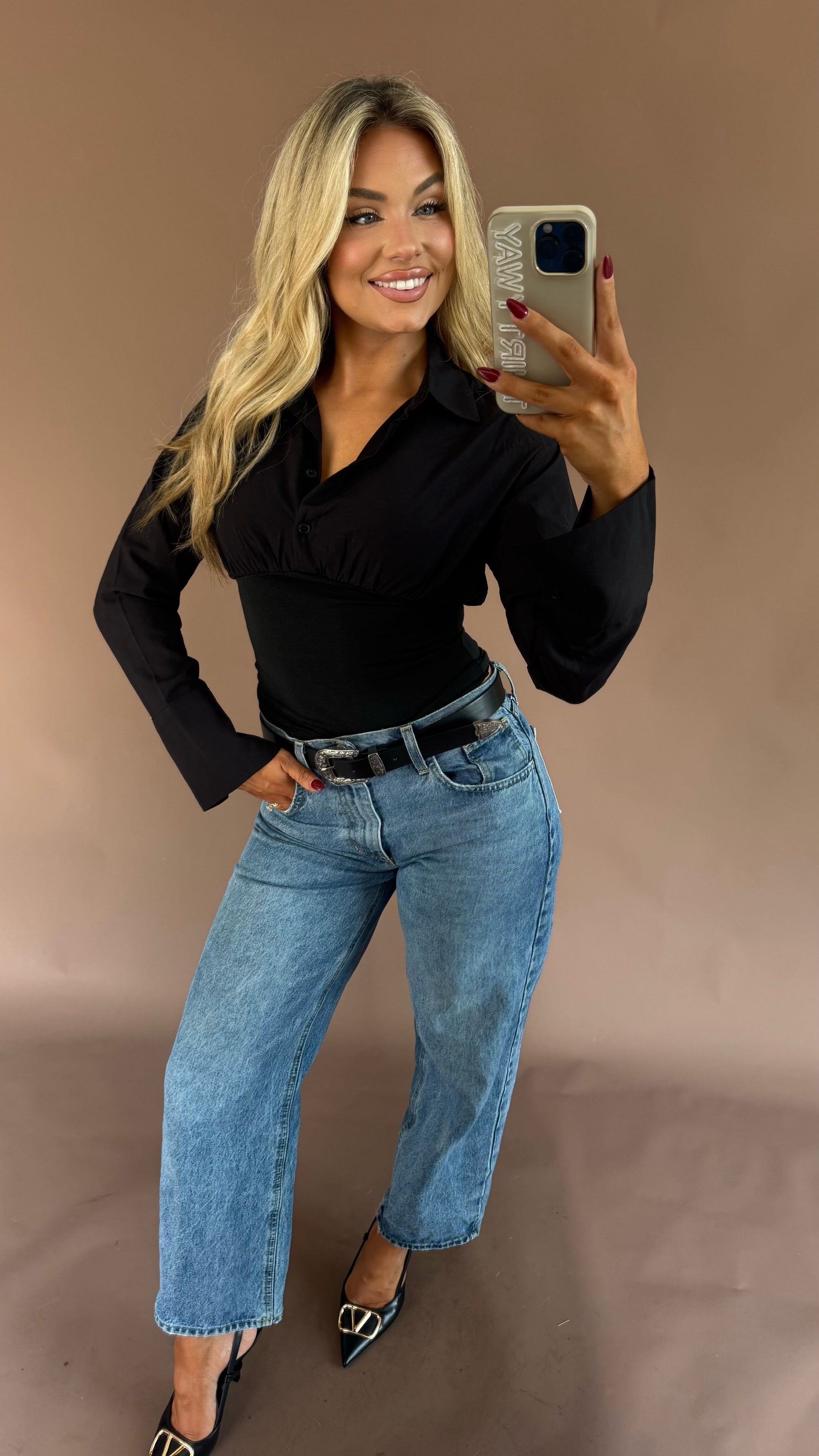 FARAH FITTED TOP BLACK