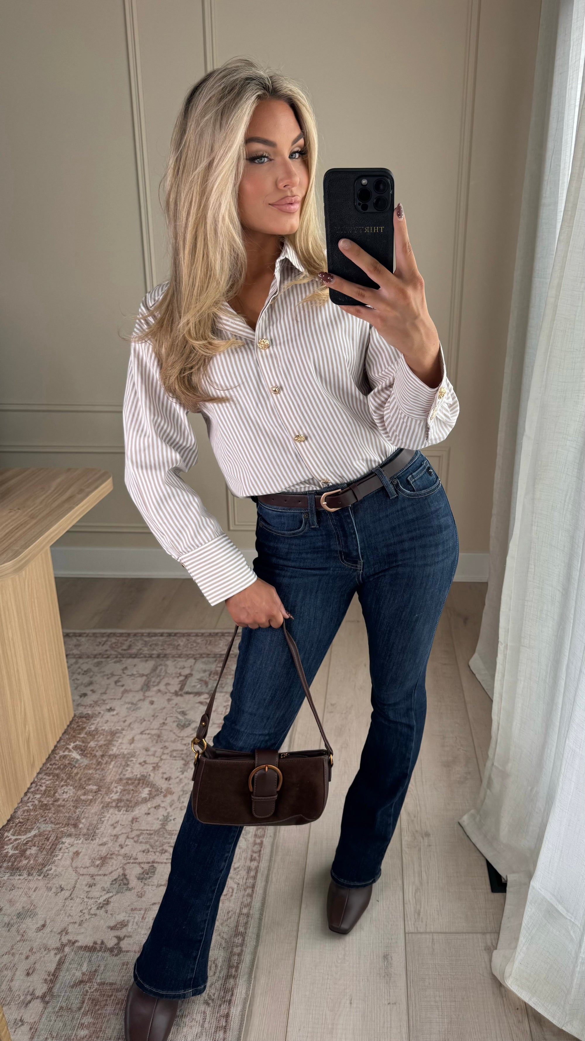 ASHER STRIPED GOLD BUTTON UP TOP