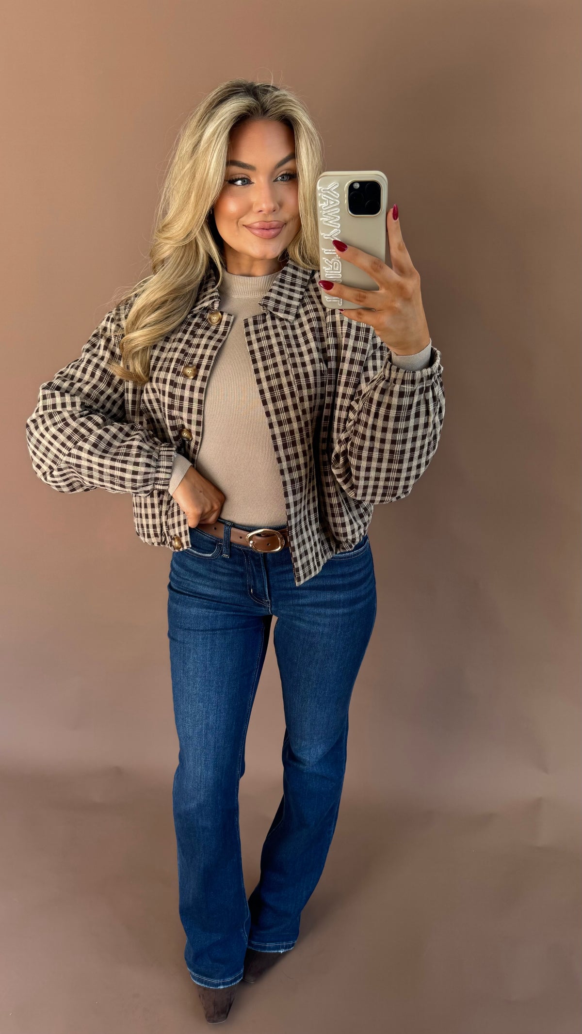 APPLE CRISP GINGHAM BOMBER JACKET
