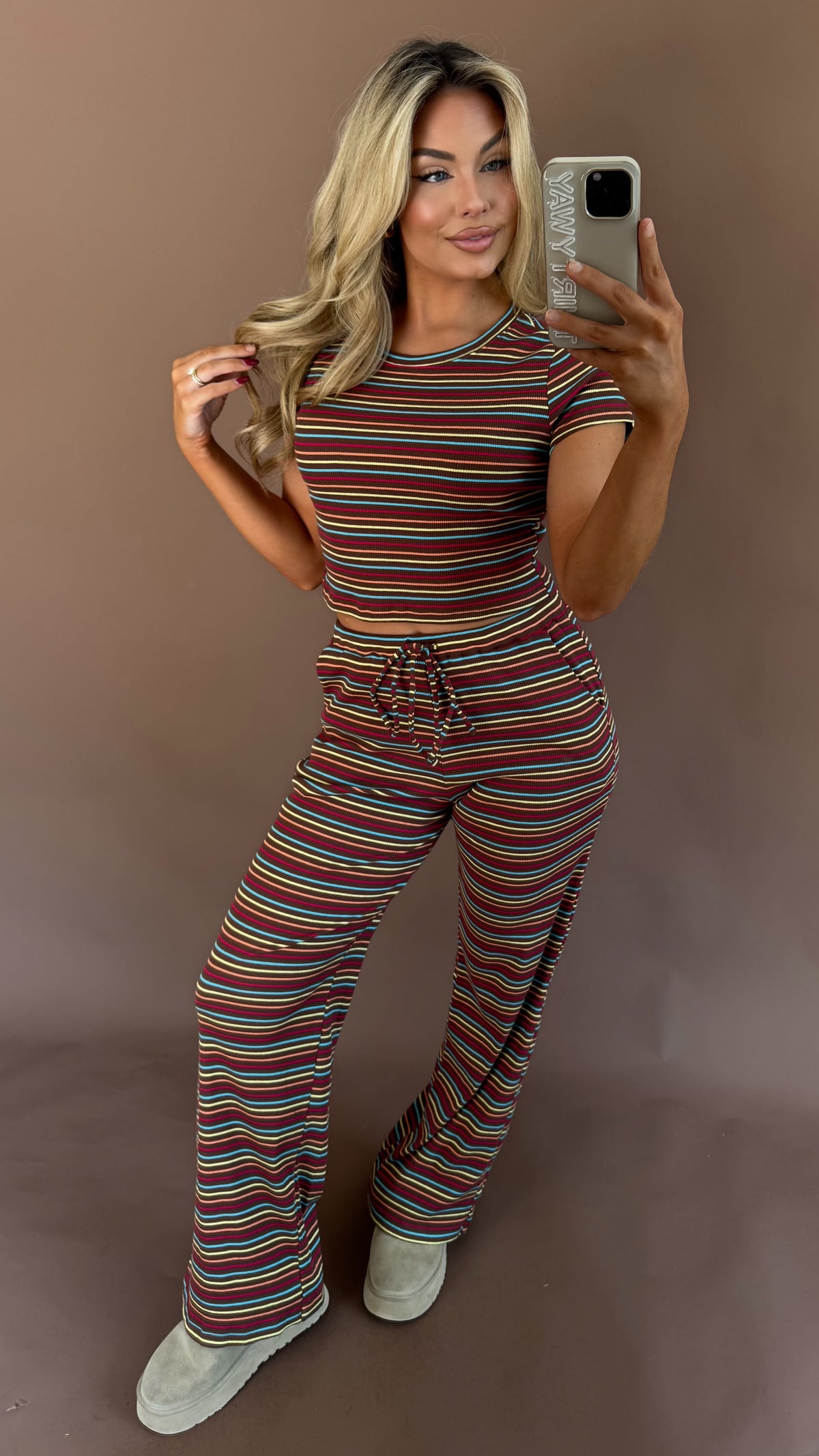 AUTUMN HUES STRIPED LOUNGE PANT SET