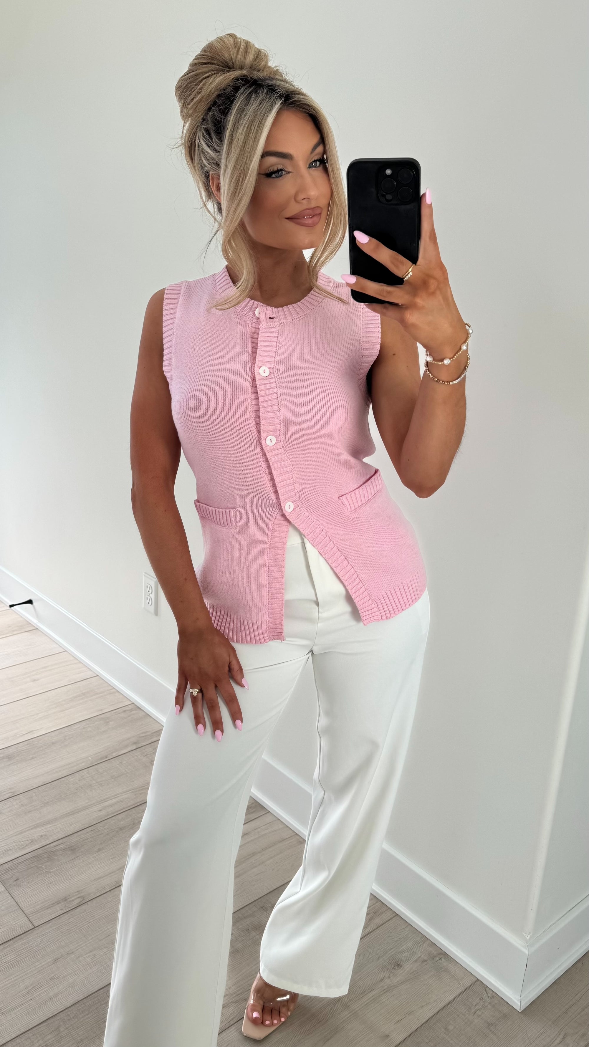 ELLE BUTTON DOWN KNIT VEST PINK