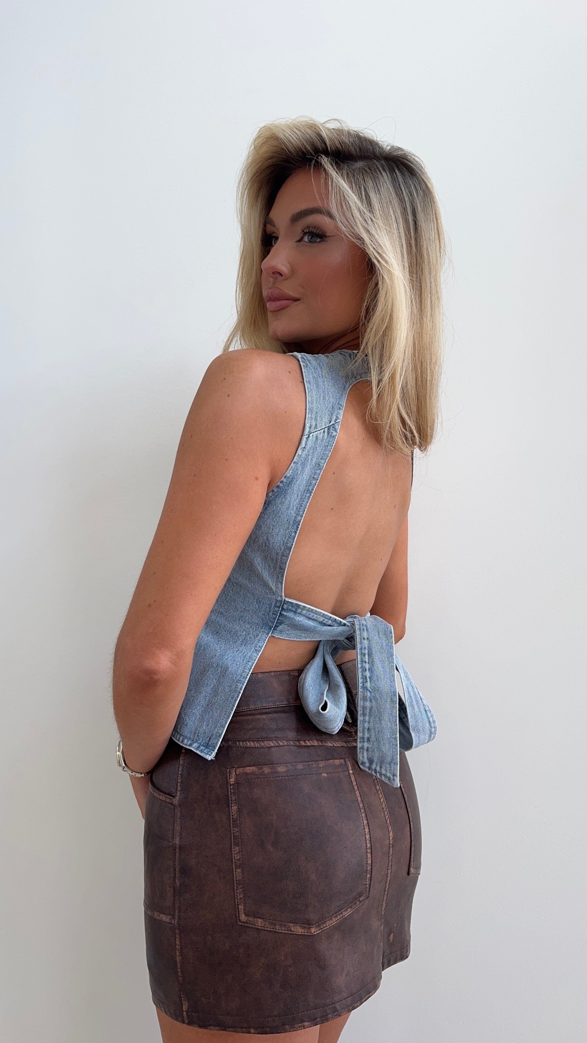 COLETTE OPEN BACK DENIM TOP