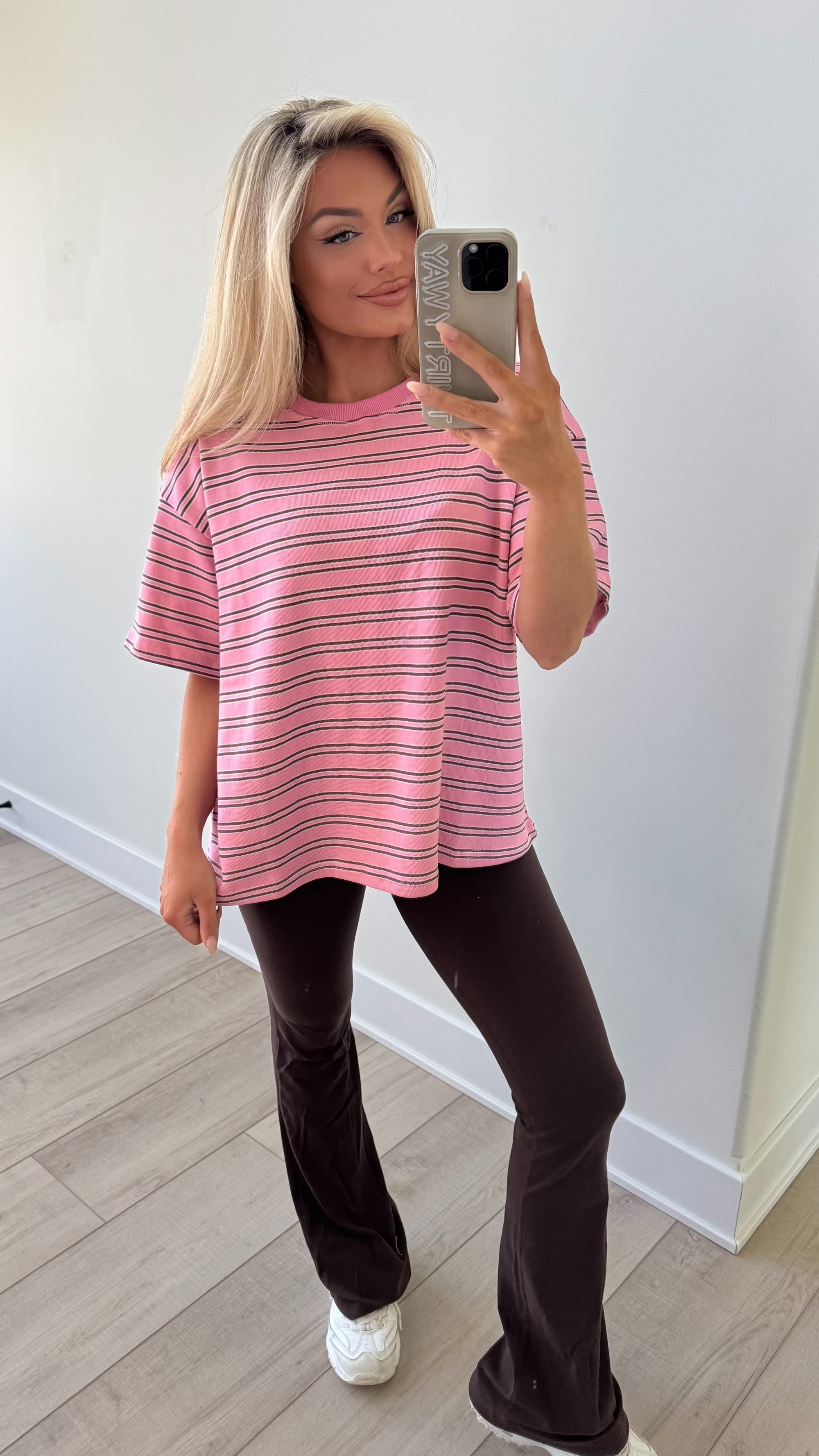 BERRY MOCHA STRIPED TERRY OVERSIZED TEE