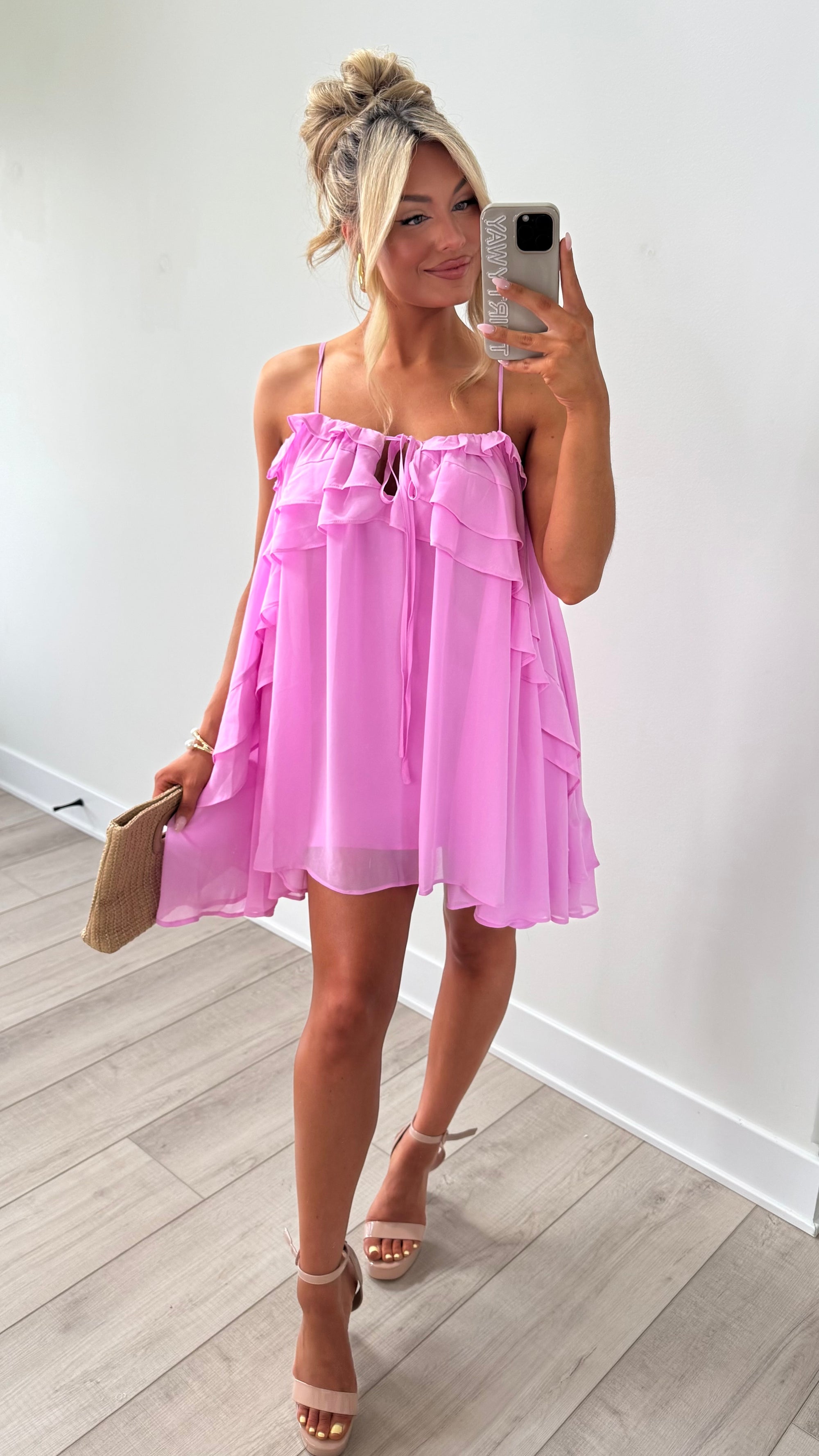 WILD ORCHID RUFFLE MINI DRESS