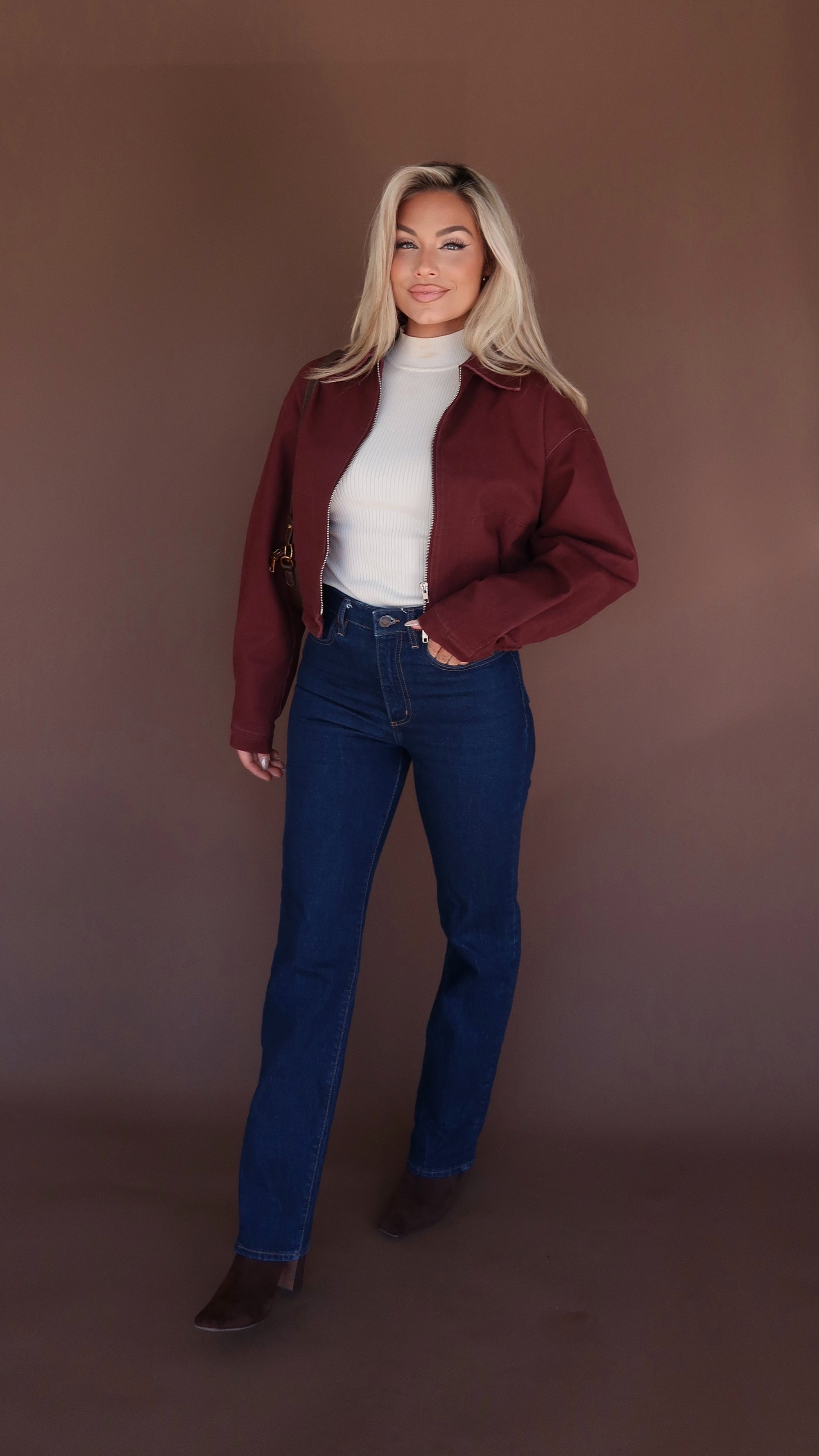 MERLOT CROPPED BOMBER BARN JACKET