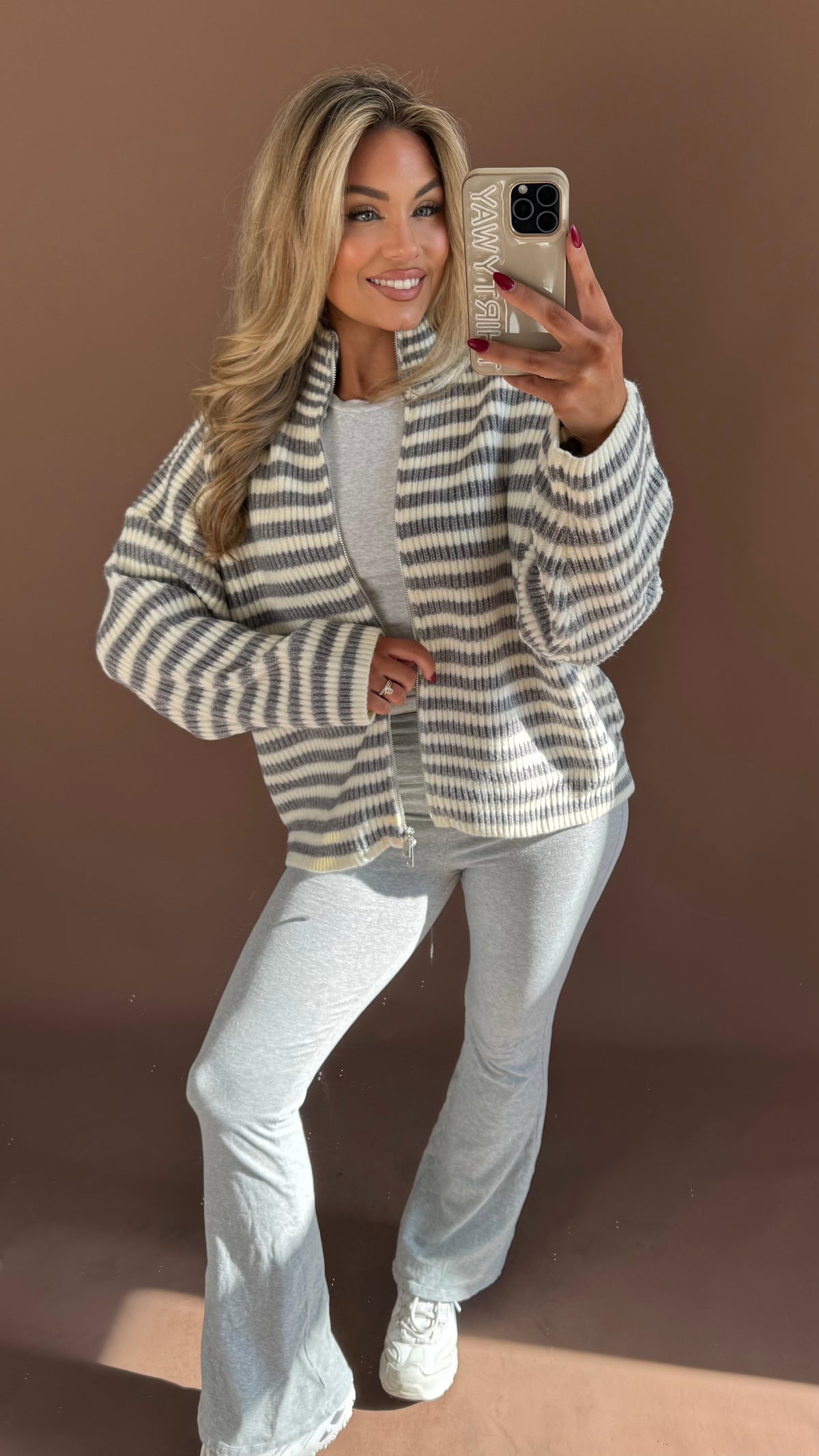 TATUM STRIPED ZIP UP GREY