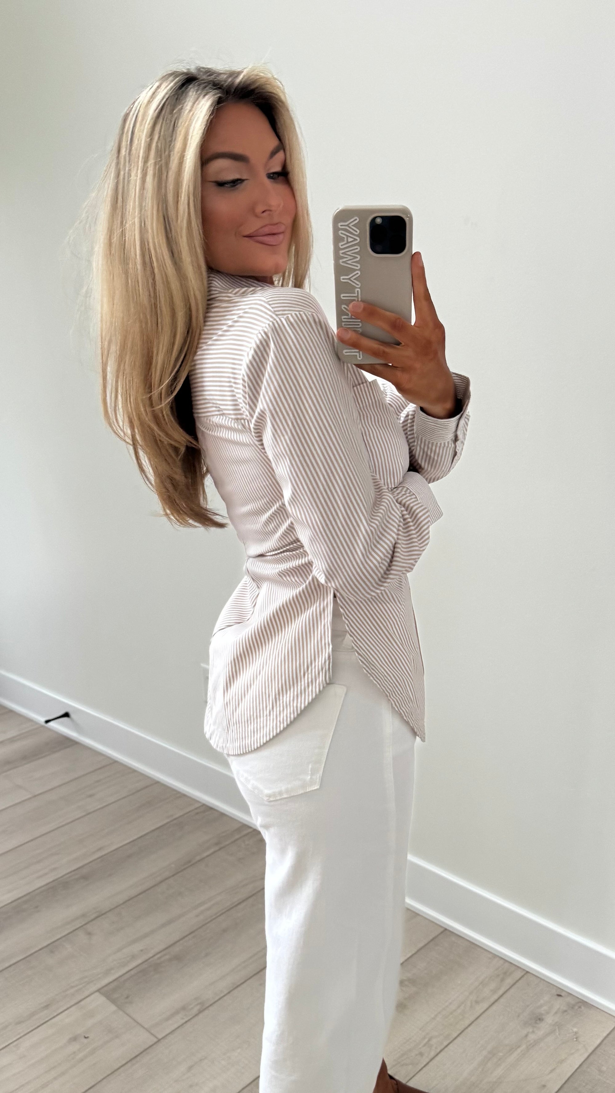 DOLCE RUCHED BUTTON DOWN TOP TAUPE