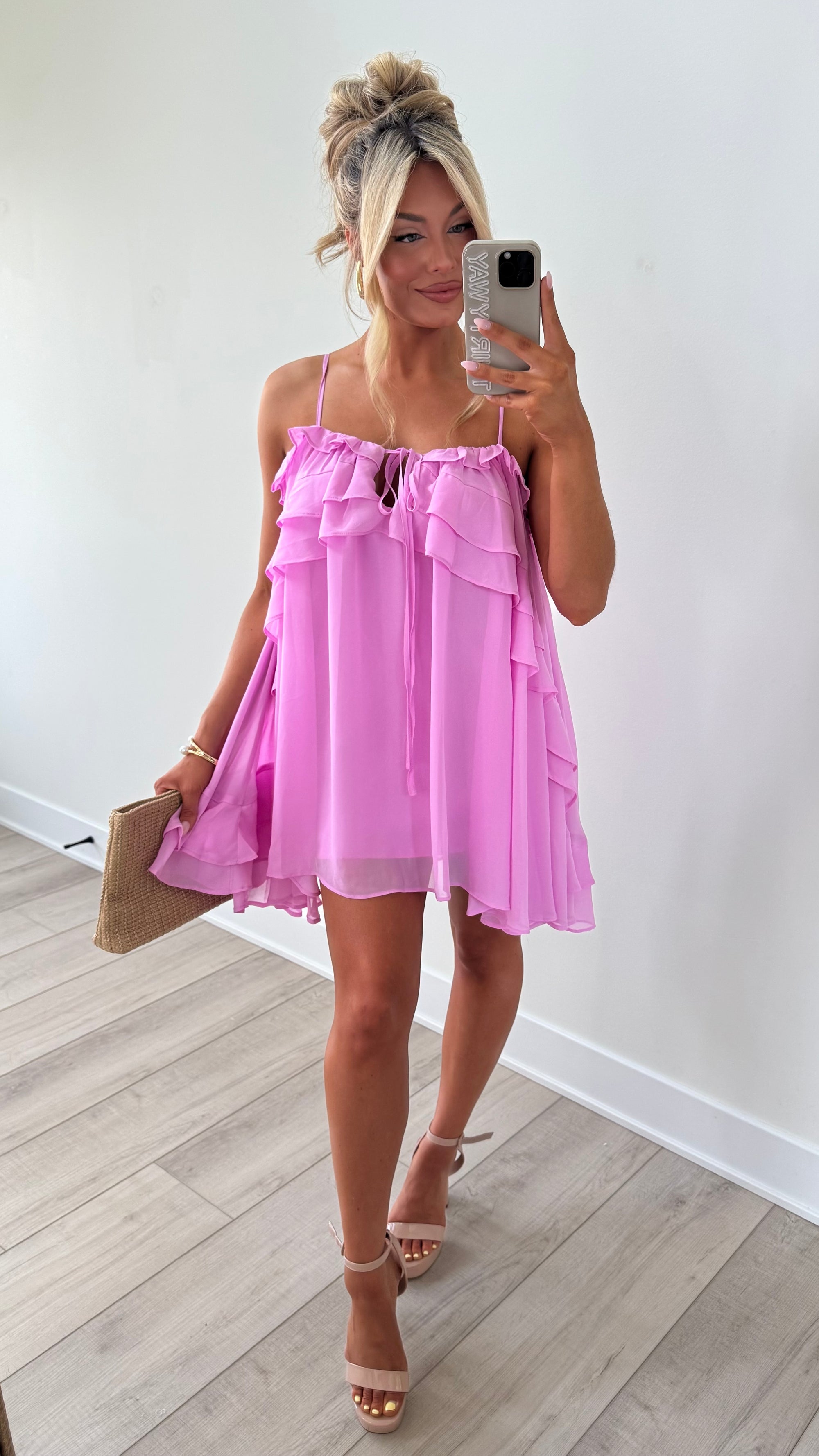 WILD ORCHID RUFFLE MINI DRESS