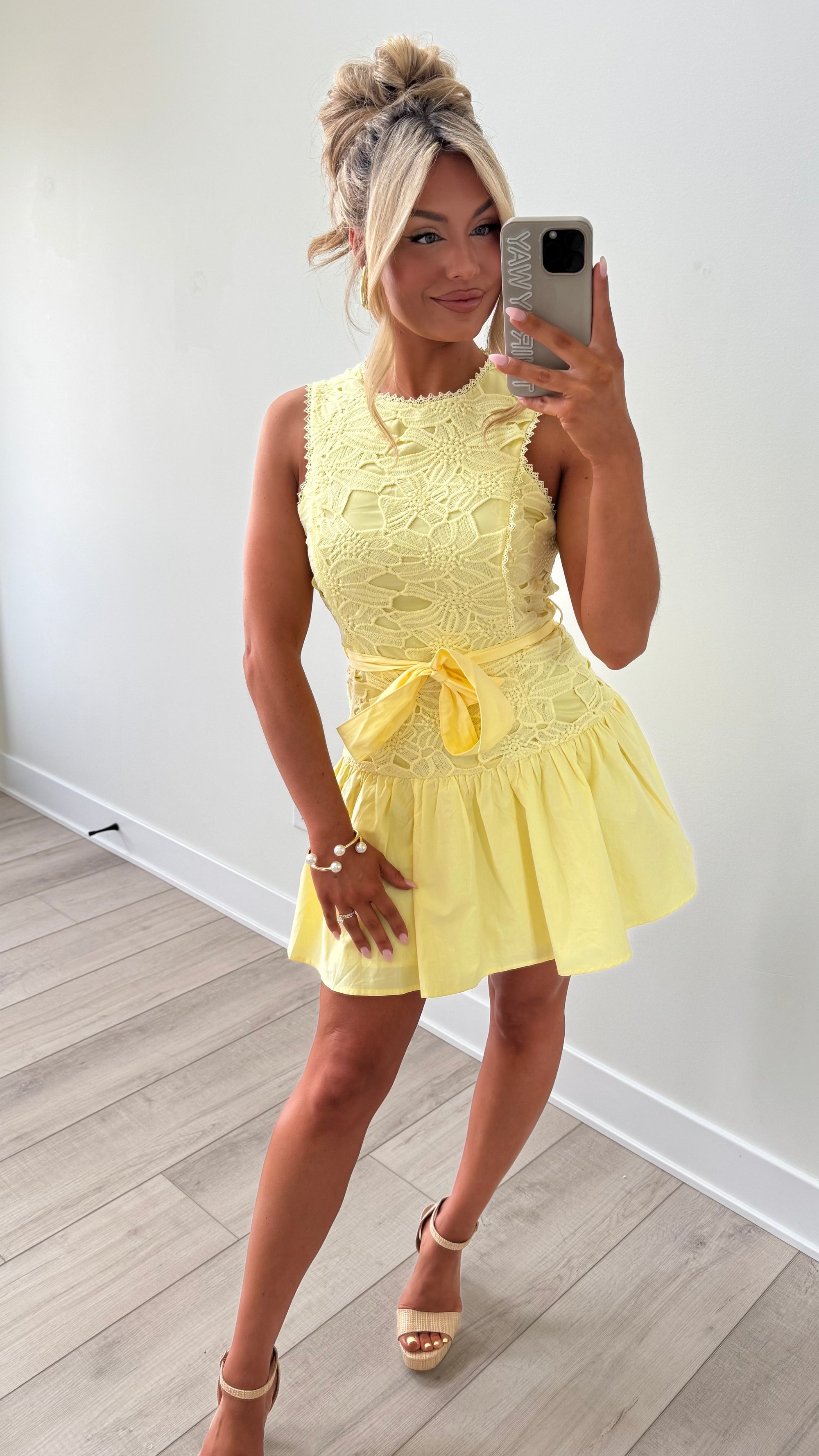 PALM BAY CROCHET FLORAL MINI DRESS