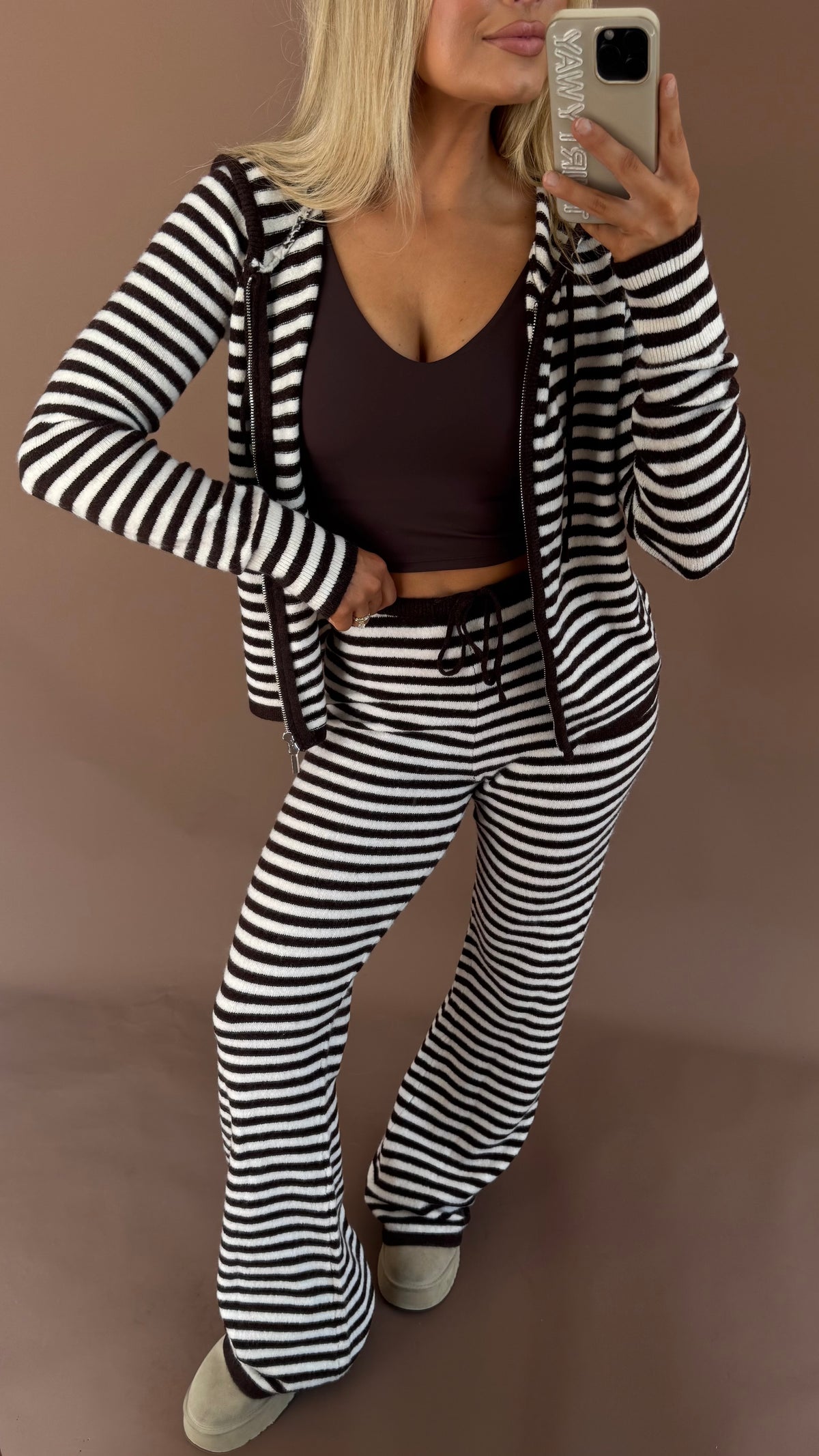 COLD BREW STRIPED KNIT PANTS BROWN