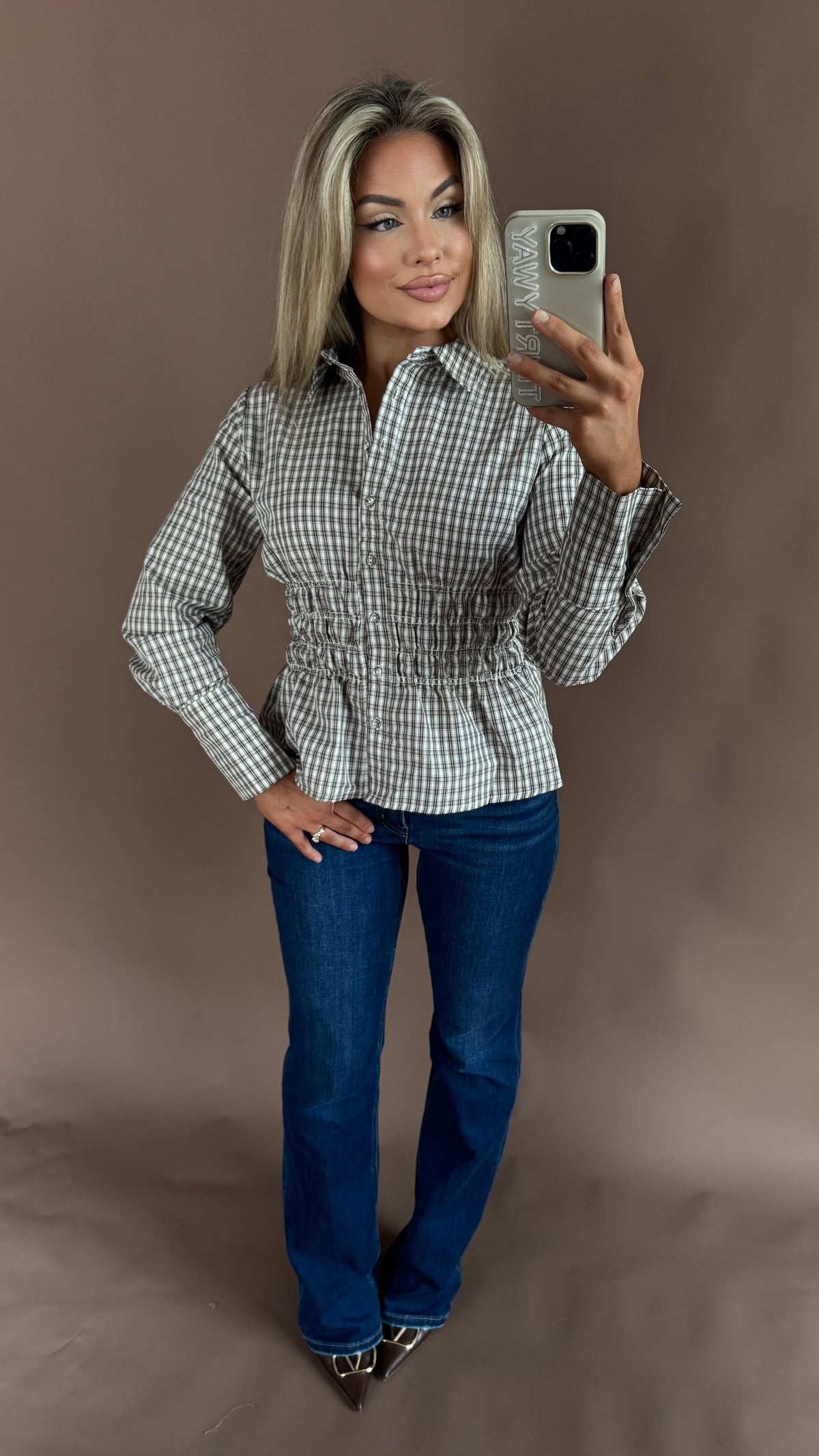 MARLOW PLAID SMOCKED TOP