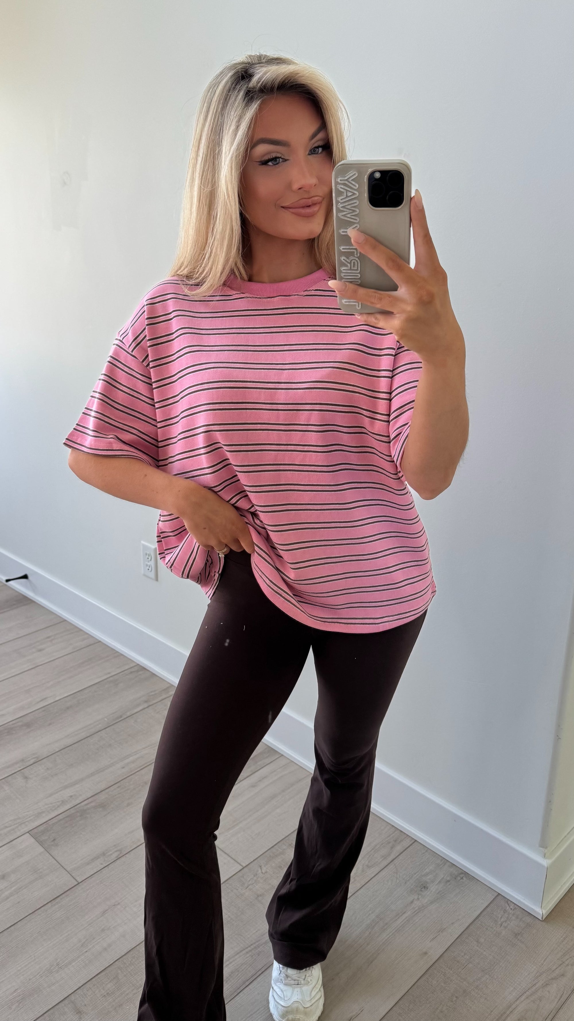 BERRY MOCHA STRIPED TERRY OVERSIZED TEE