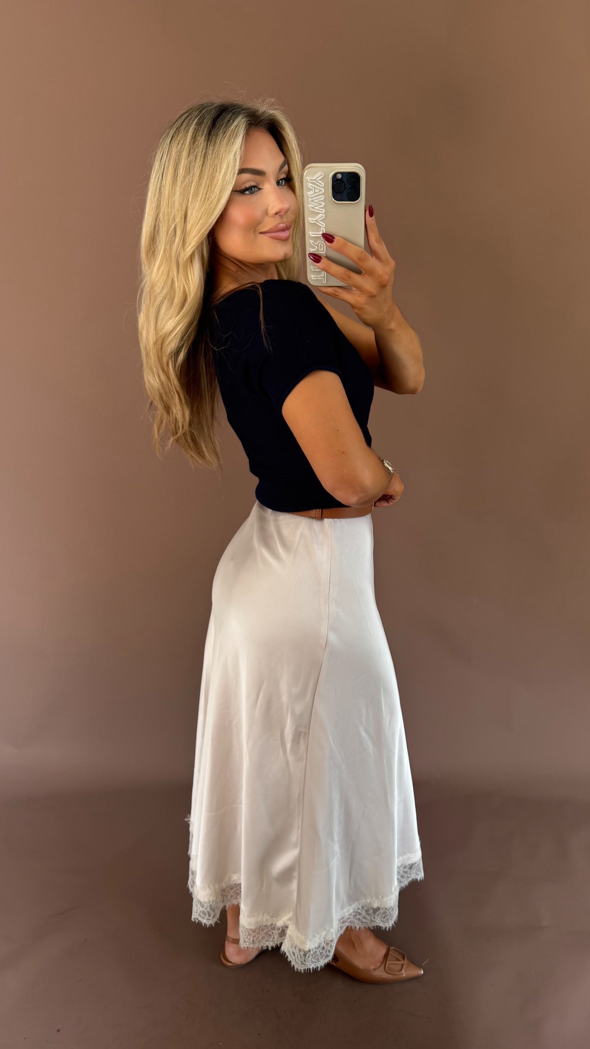 PEARL LACE TRIM MAXI SKIRT