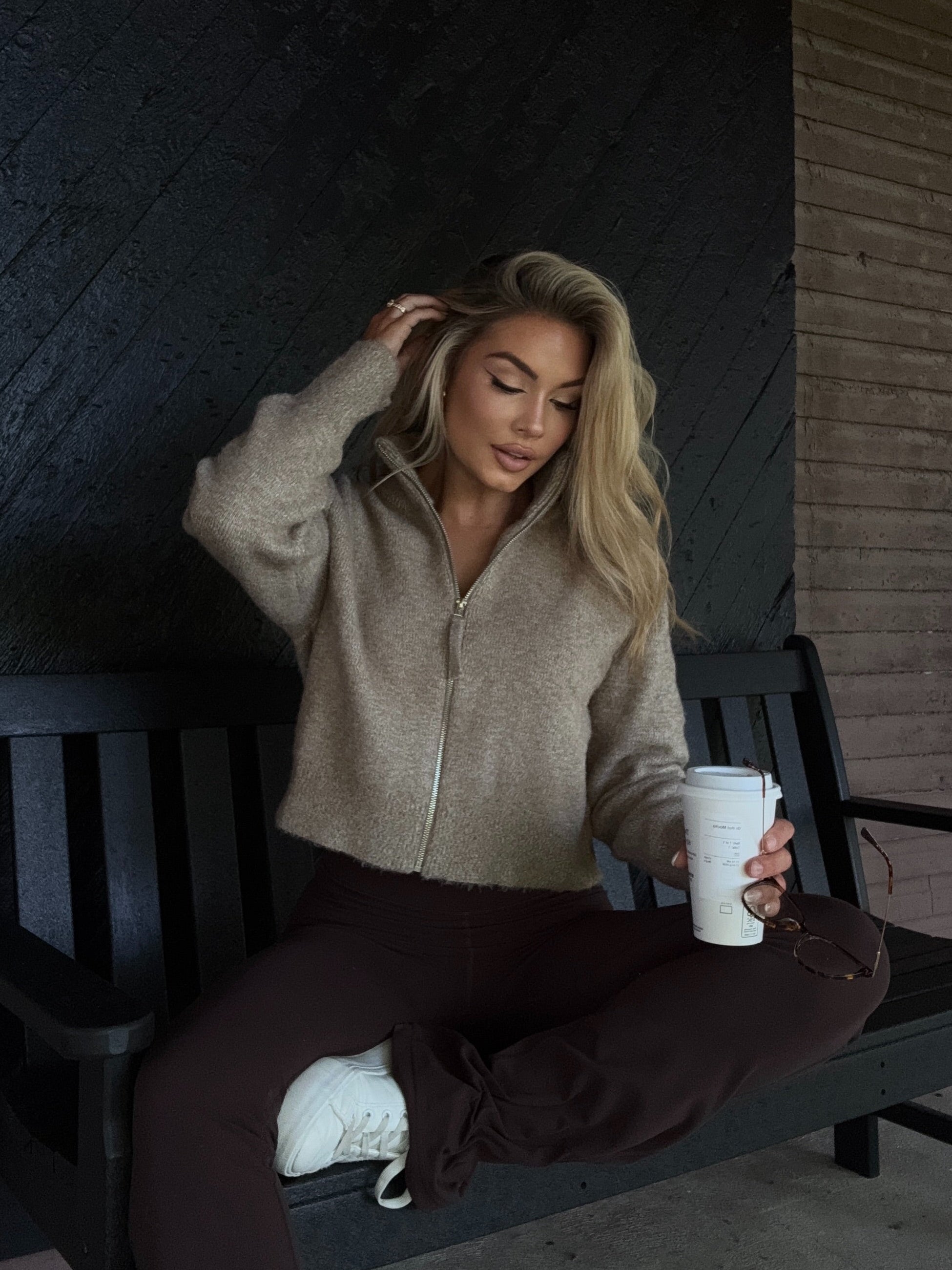 NIA ZIP UP CROPPED SWEATER KHAKI