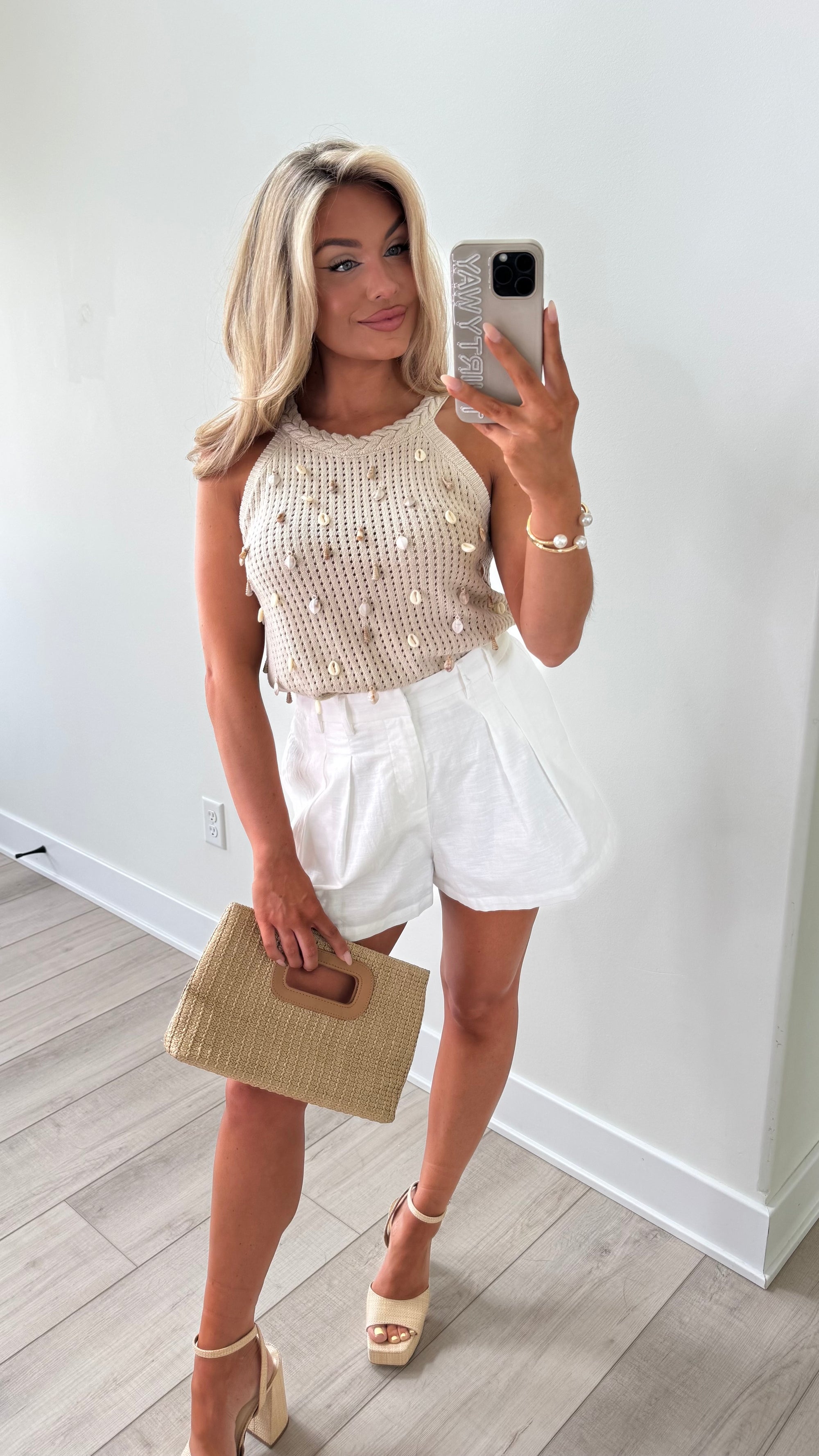 SHELL KNIT HALTER TOP