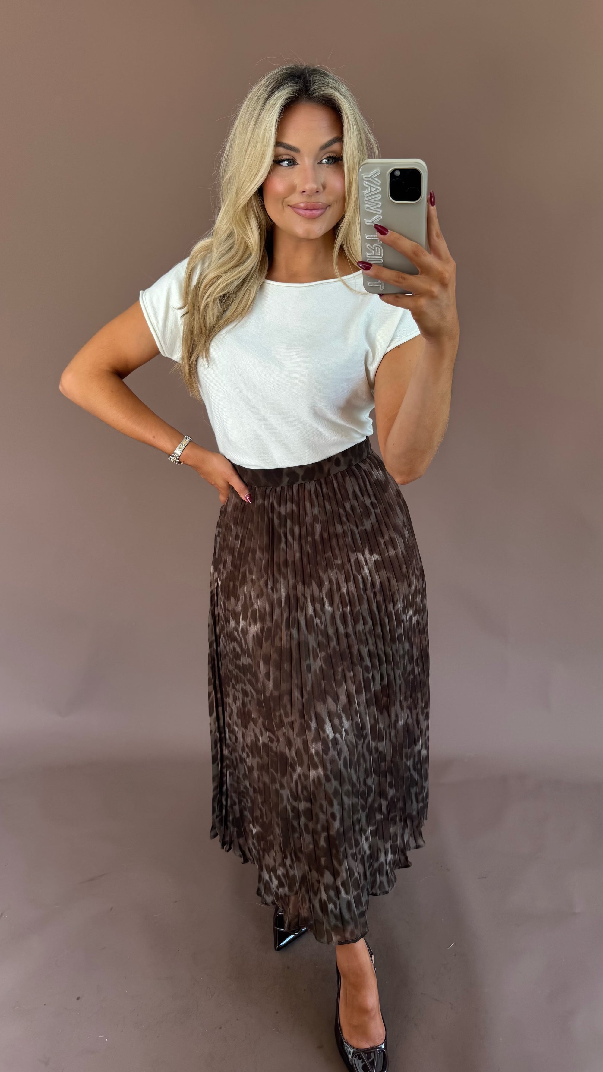LEOPARD PLEATED MAXI SKRT