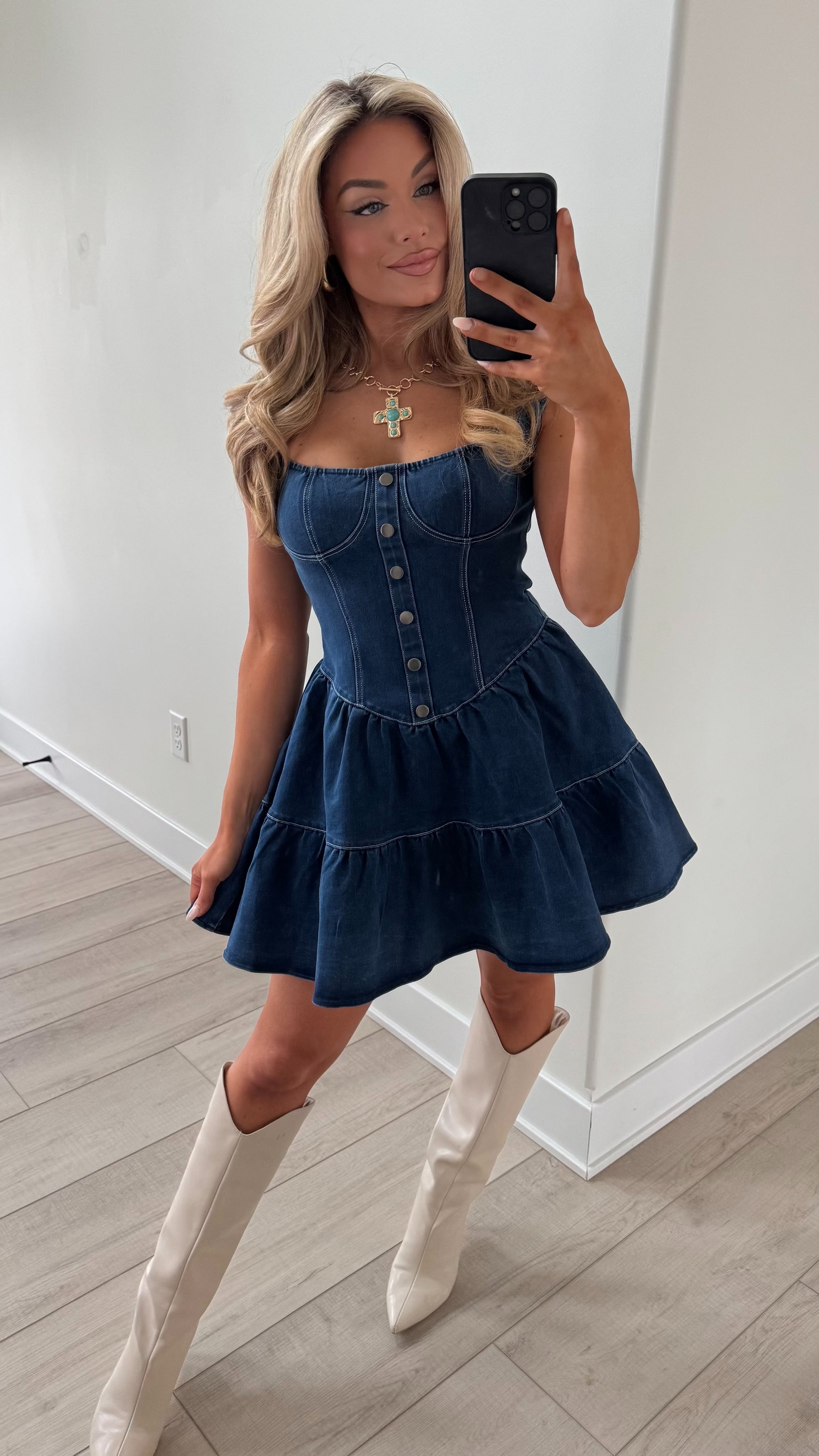 RODEO DARK DENIM MINI DRESS