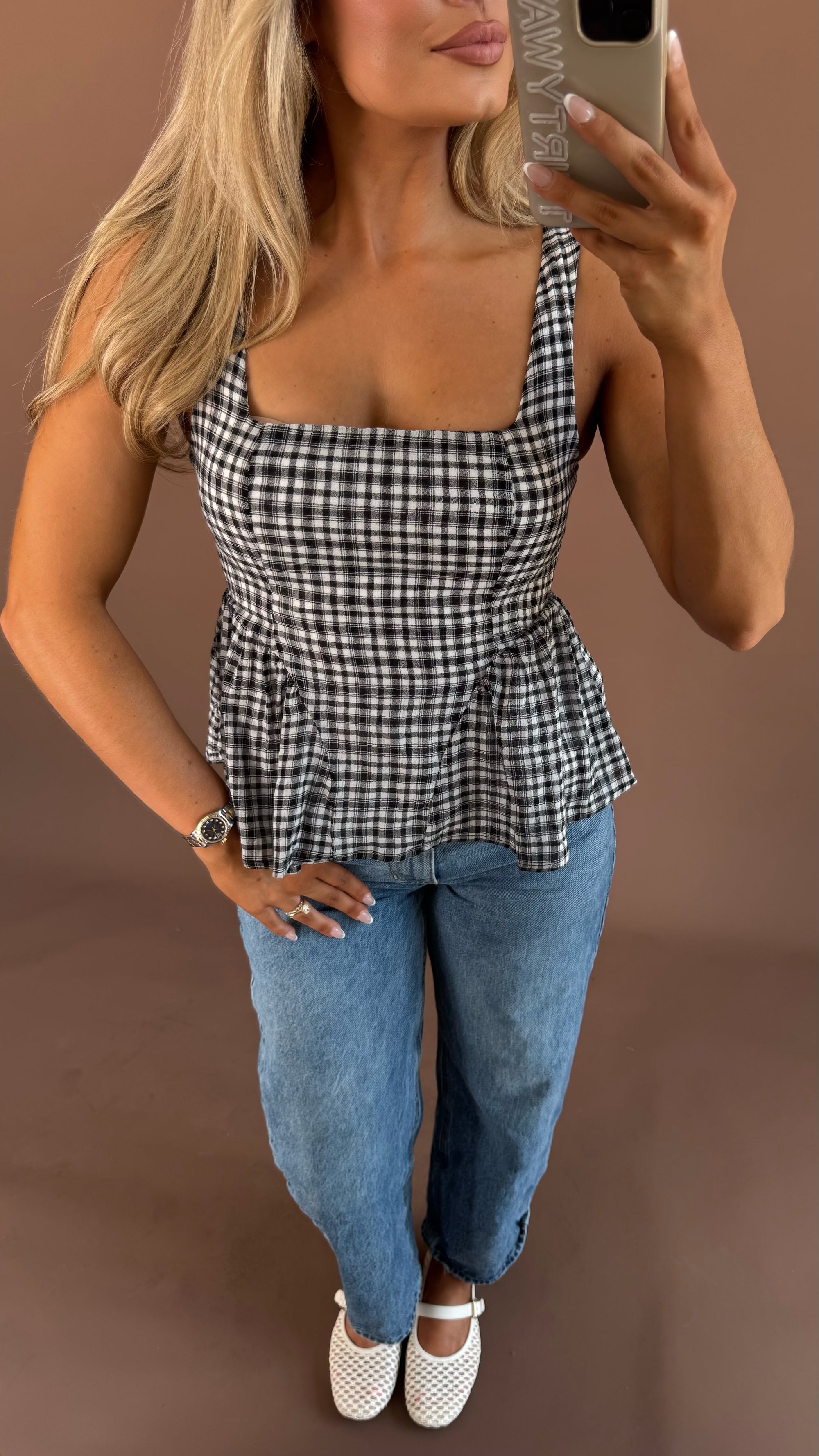 PENELOPE GINGHAM PEPLUM TANK