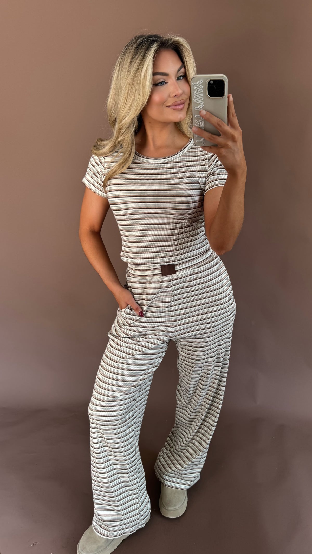 MAPLE HUES STRIPED LOUNGE PANT SET