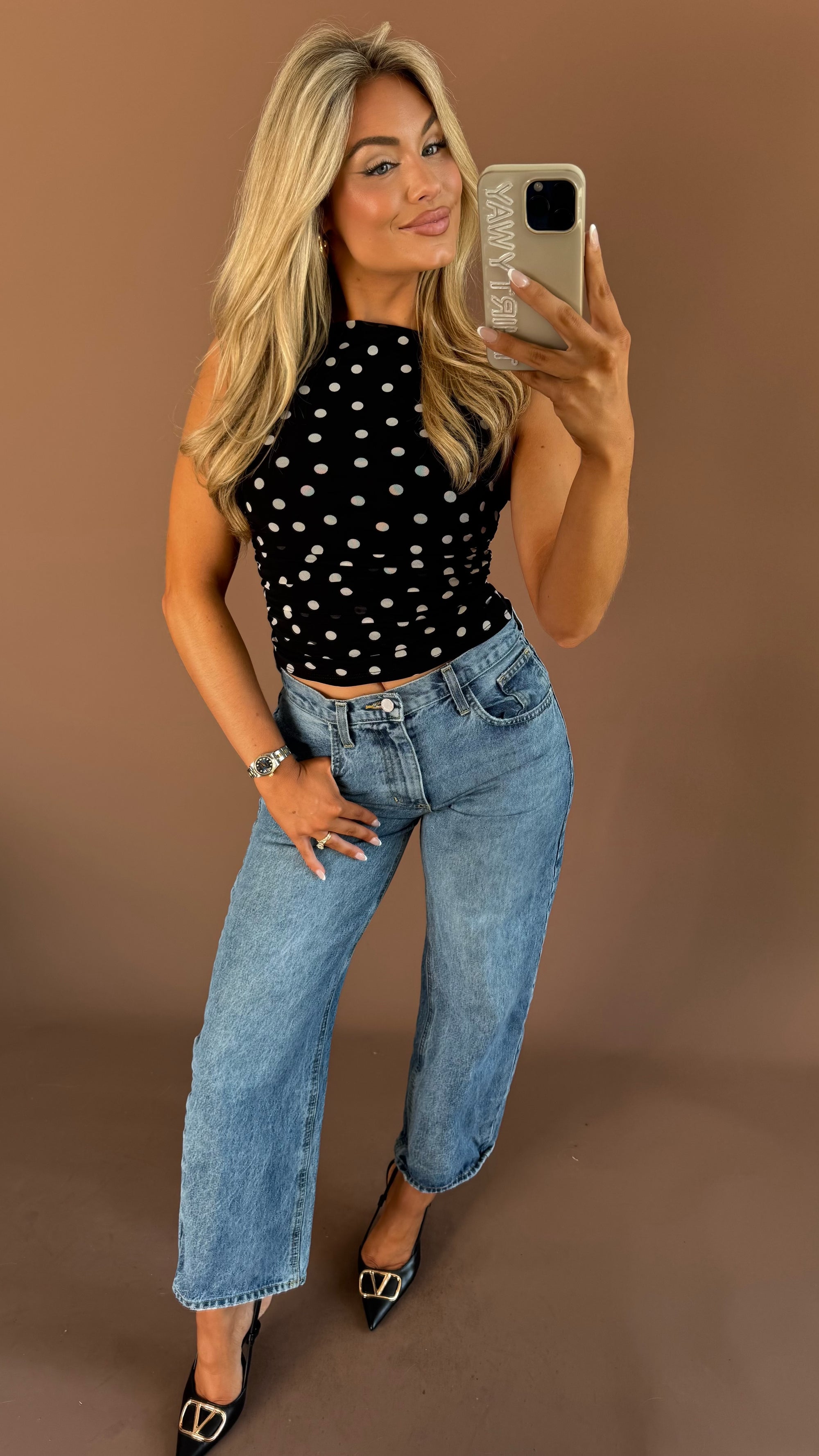 SOHO POLKA DOT TOP BLACK