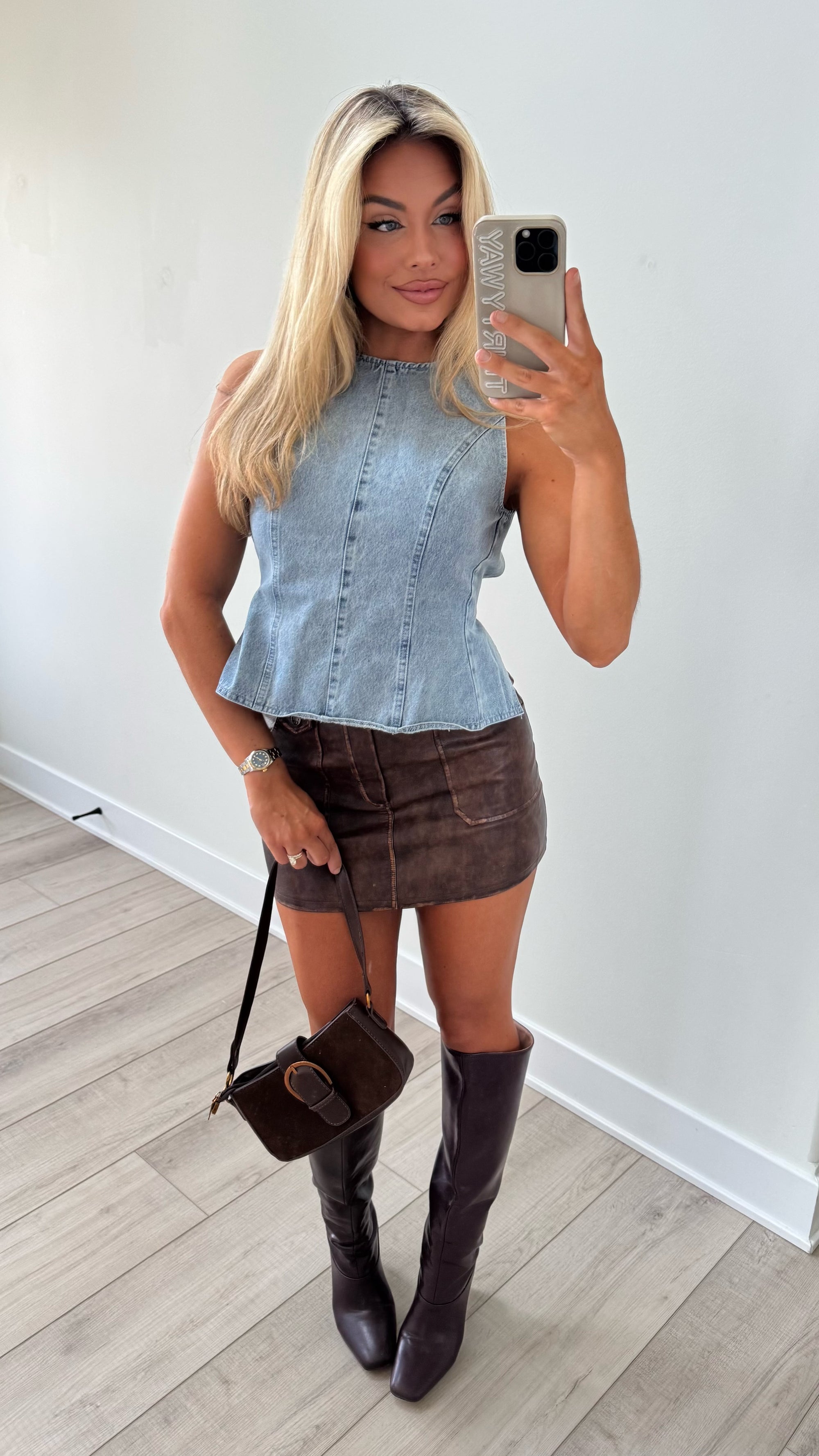 COLETTE OPEN BACK DENIM TOP