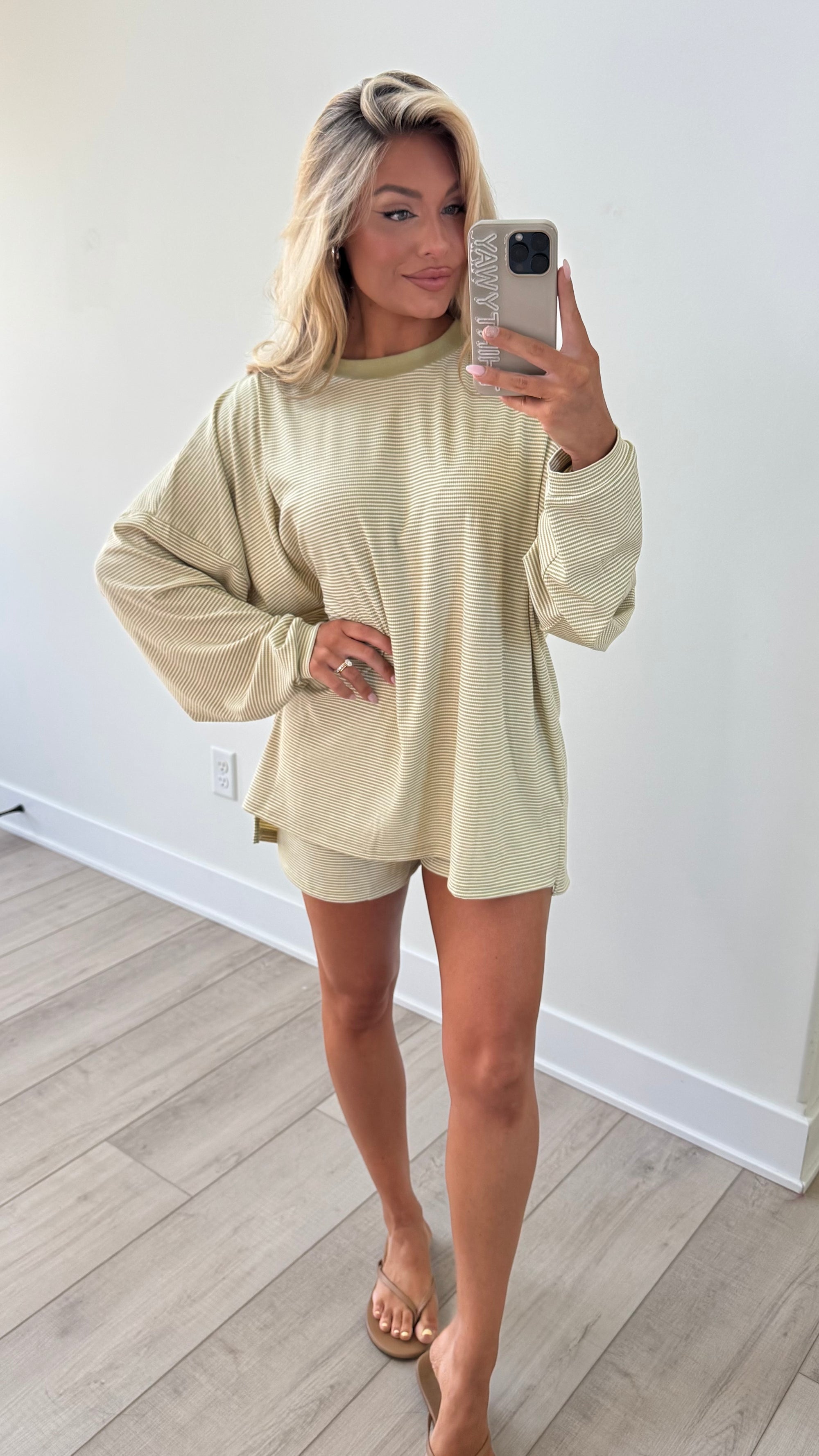 LAKESIDE OVERSIZED STRIPED TOP MATCHA